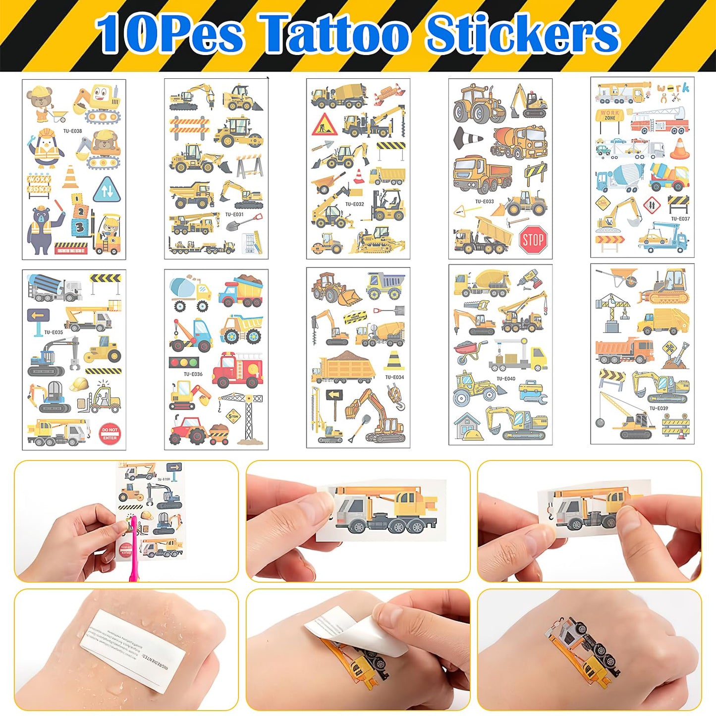 58Pcs Kids Construction Worker Costume, Includes Orange Safety Vest Bulk Worker Hats Tote Bags Construction Vehicles Stickers