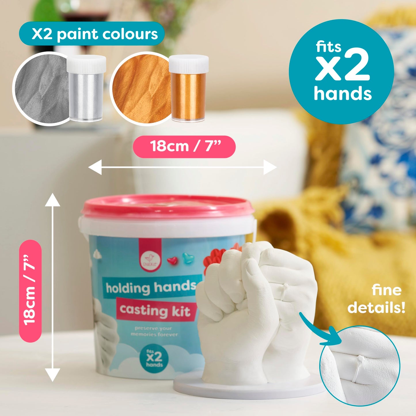 Chuckle Hand Casting Kit for Couples with Base & Paints, Hand Mold Kit Romantic Valentines Gift for Wife, Husband, Girlfriend & Boyfriend, Anniversary