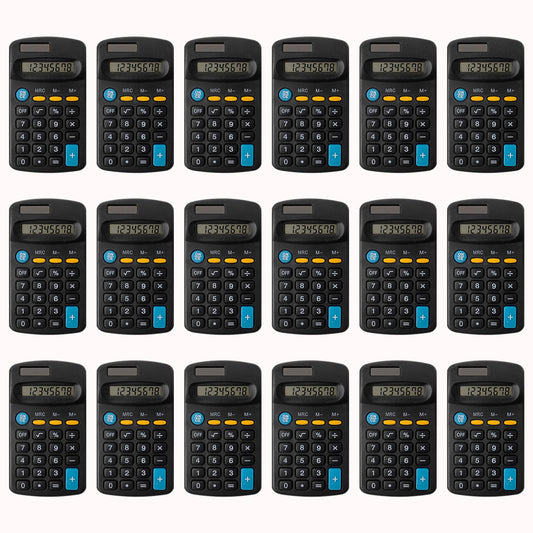 18 Pieces Basic Calculators, Pocket Size Mini Calculator Student Calculator Solar Battery Dual Power Handheld Calculator Bulk Small Calculator for Kids School Classroom Office Desktop, Black