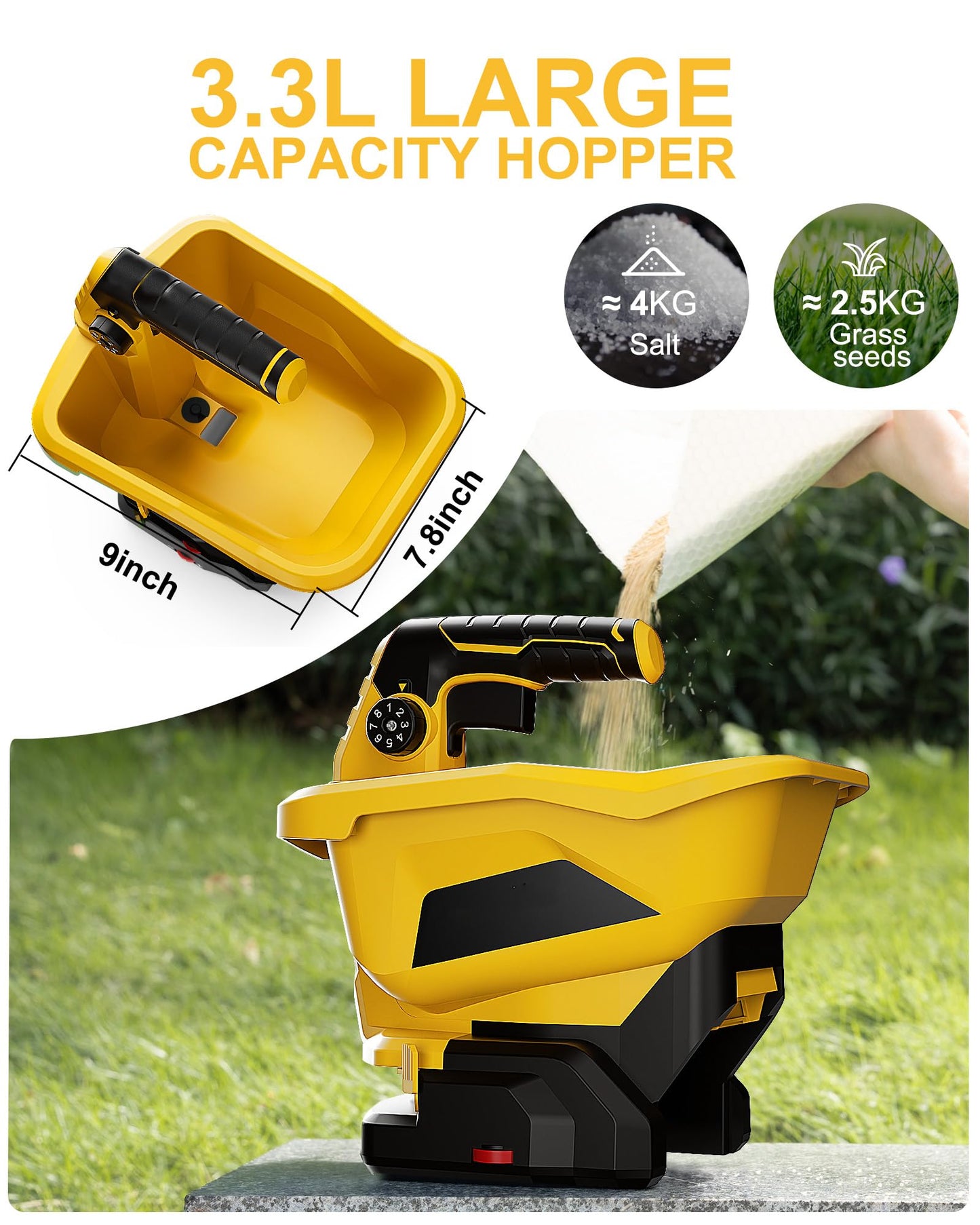 Handheld Power Seed Spreader Compatible with Dewalt 20V Battery(Tool Only), Cordless Salt Spreader Available Year-Round, Electric Lawn Spreaders for Grass Seeds, Rock Salt, Fertilizer, Feed