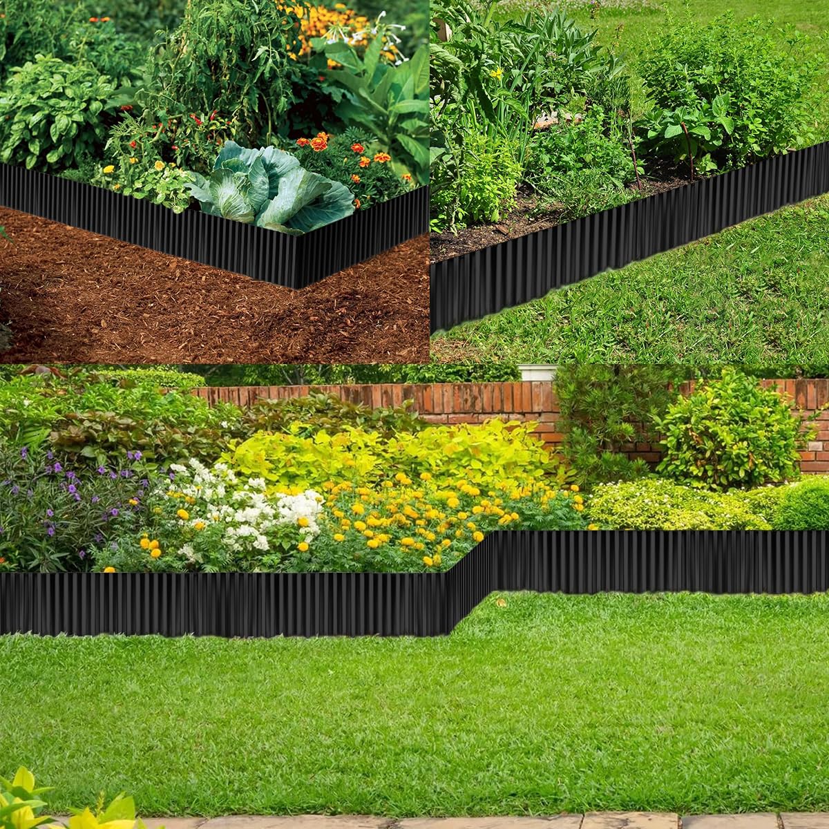 Metal Garden Edging Border 12in x 20ft,Corrugated Lawn Edging Borders,Galvanized Landscape Edging,Flexible Long Strips for Raised Flower Bed Tree Surrounds -Black