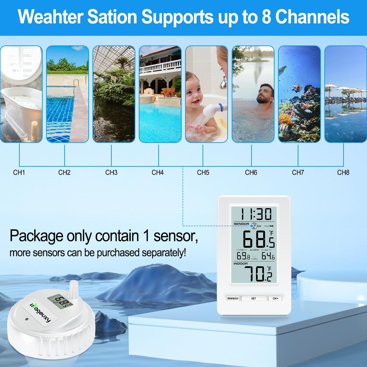 Urageuxy Swimming Pool Thermometer, Easy Read Floating Wireless Digital Water Thermometer, IPX8 Waterproof for Hot Tub/Ice Bath/Pond/Pools/Cold Diving/S