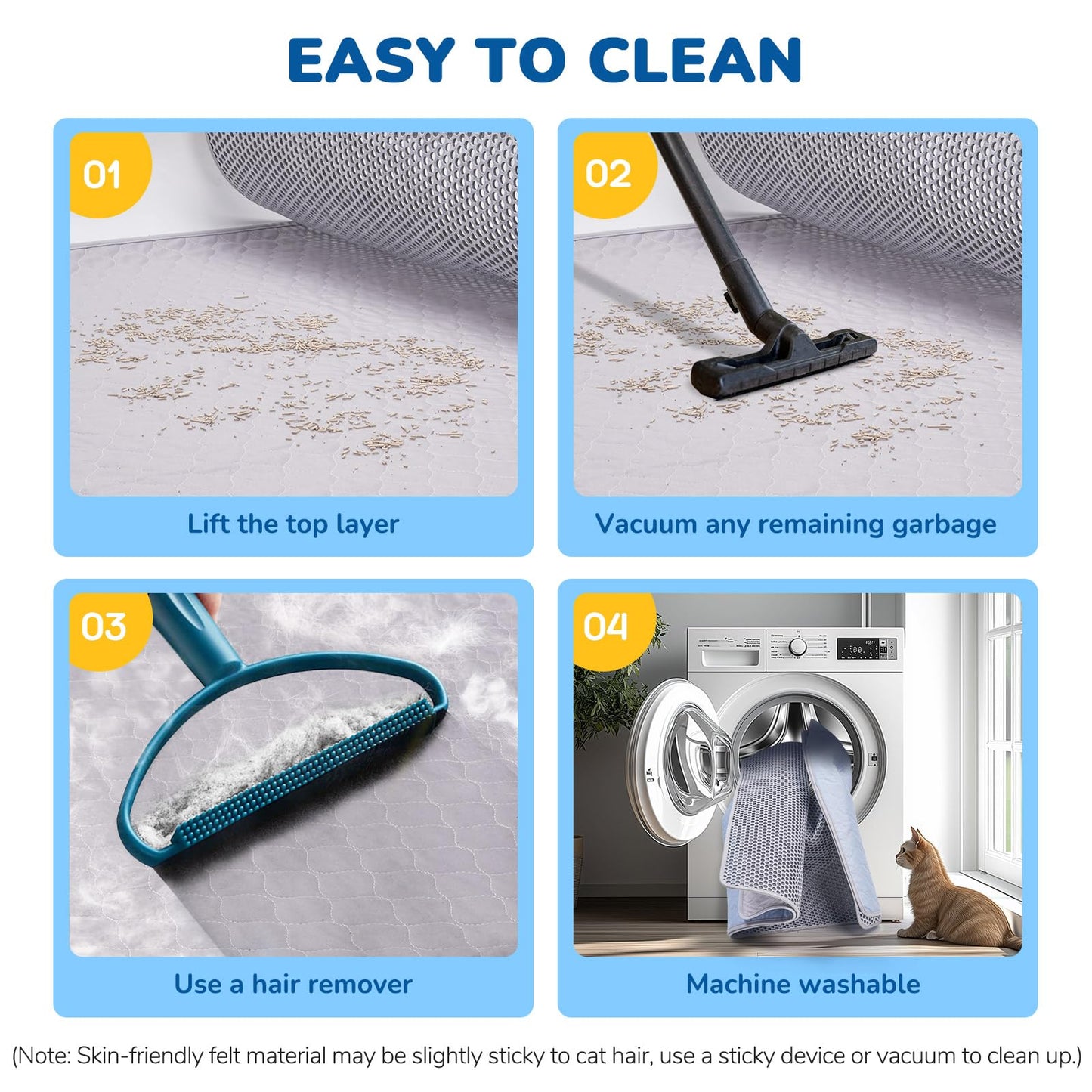 BurgeonNest Cat Litter Mat 119x89cm, Upgraded Felt & Fabric Material Tapis Litiere Chat for Fewer Creases, Urine-Proof Machine Washable Double Layer Hold 3-4 Litter Boxes, Non-Slip, Soft on Paws, Grey