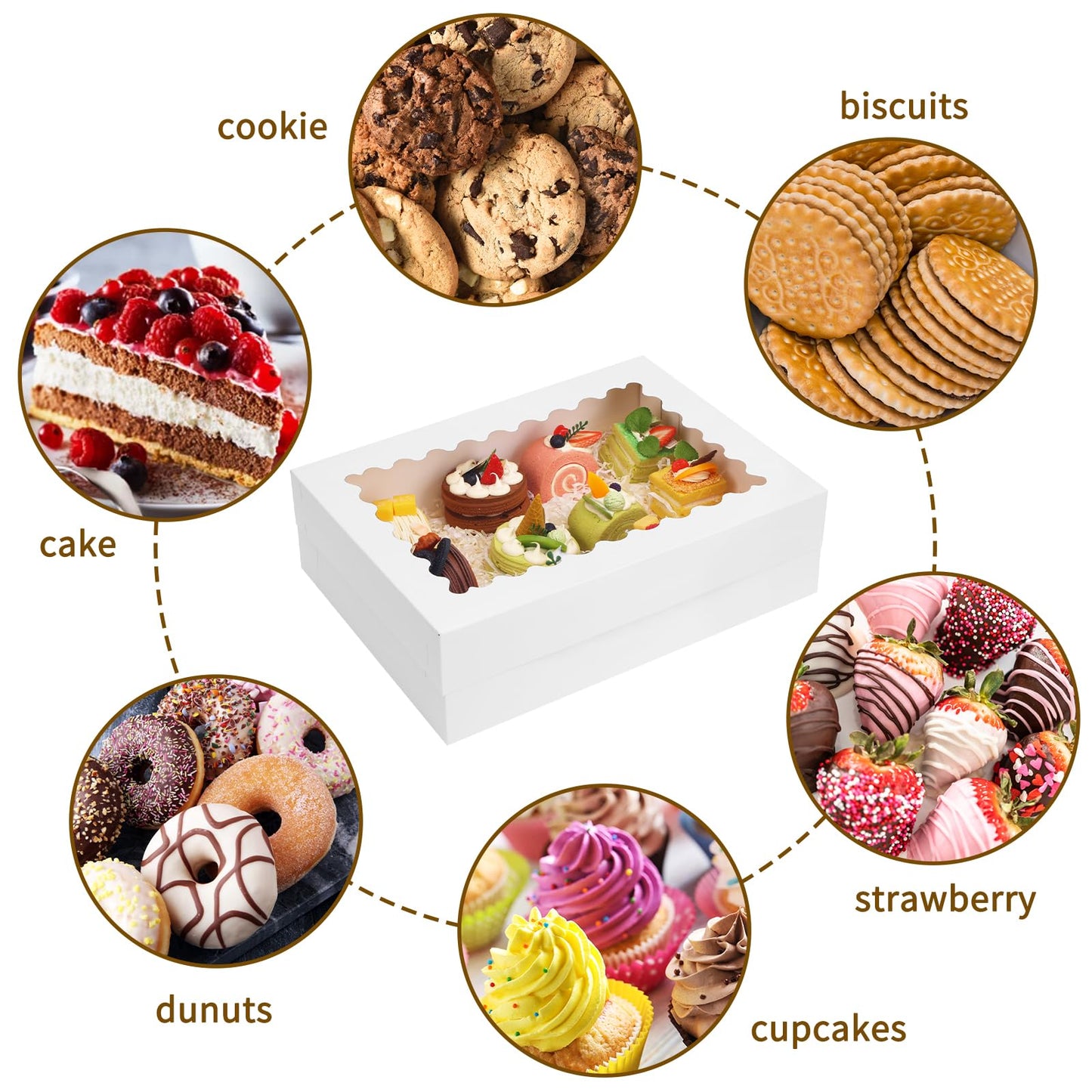 Moretoes 40pcs 14x10x4in Cake Boxes, Quarter Sheet Bakery Boxes with Window, for Pastry Baking Cake, Cupcakes, Donuts, Cookies, Pie Treat Packaging White Large