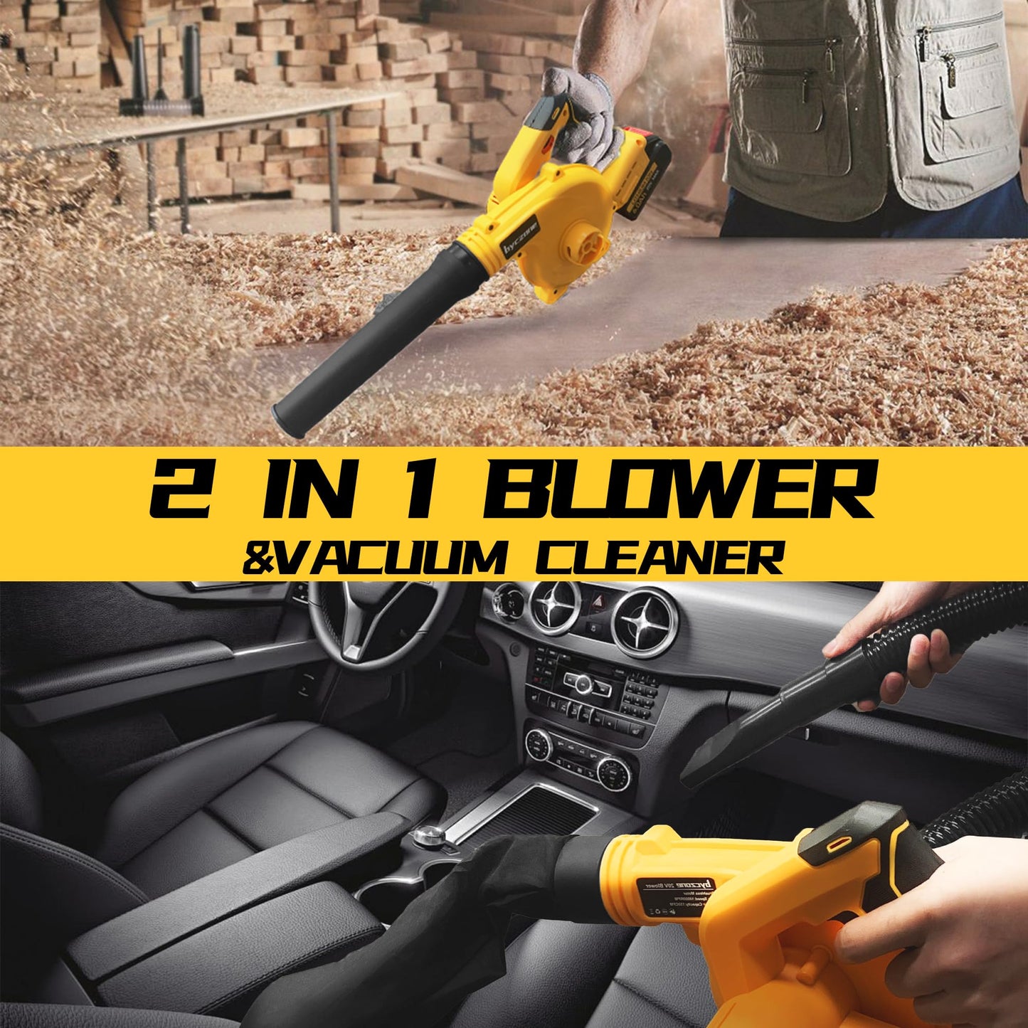 BYCZONE Cordless Leaf Blower for Dewalt 20V Max Battery, Jobsite Air Blower with Brushless Motor,6 Variable Speed Up to 180MPH,2-in-1 Handle Electric Blower and Vacuum Cleaner(Battery Not Included)