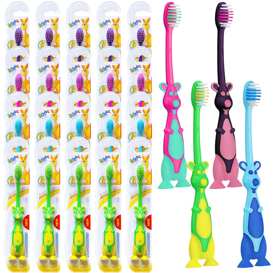 100 Pcs Kids Toothbrushes Bulk Cute Kangaroo Children's Toothbrush with Covers and Suction Cup, Individually Wrapped Soft Bristles Manual Baby Toothbrushes for School Daycare Travel Oral Hygiene
