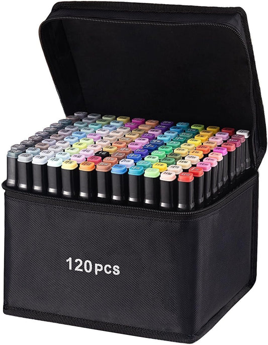 120 Colors Alcohol Markers,Art Markers for Kids and Adult Drawing Markers Dual Tip Permanent Sketch Pens Coloring Painting Perfect for Boys Girls Students Gift with Carrying Case