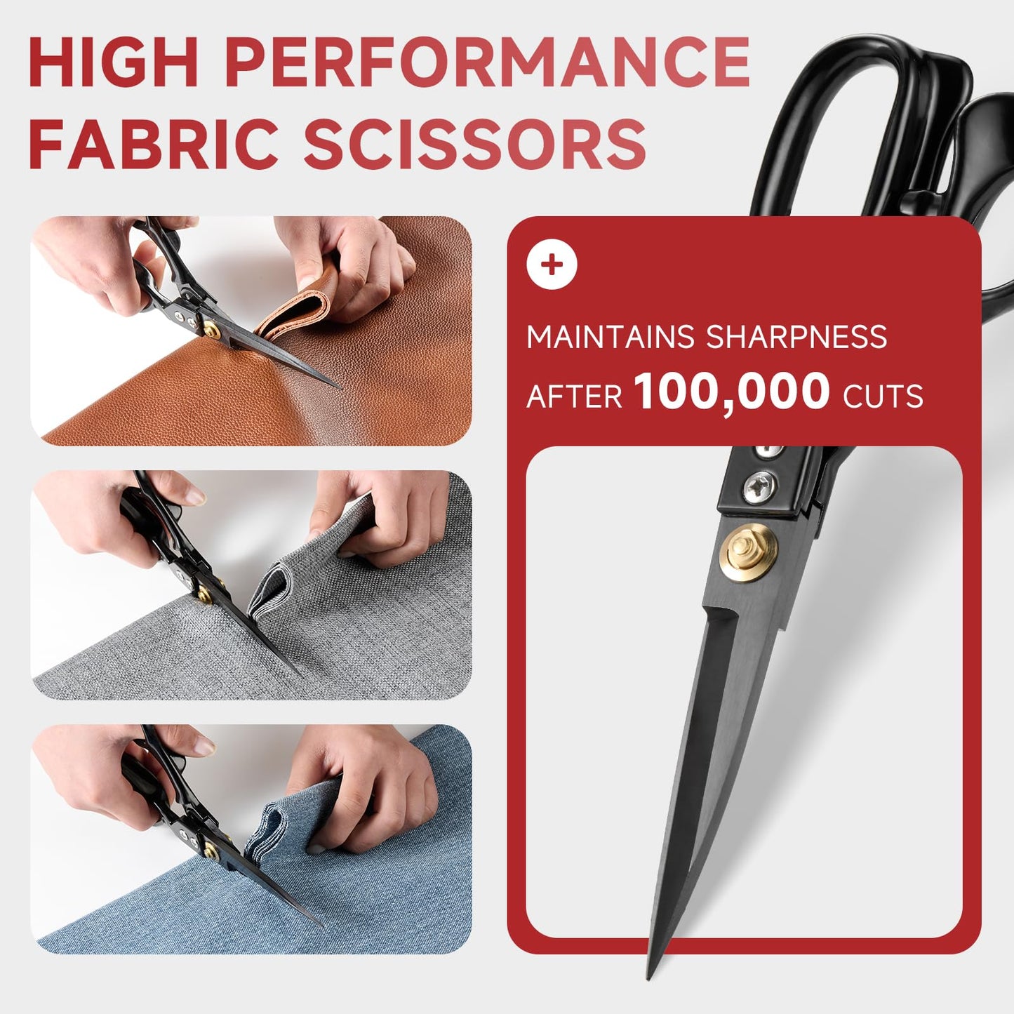 Fabric Scissors Professional Heavy Duty 10 inch Sharp Fabric Shears for Tailor Industrial Sewing Scissors for Cutting Clothes Upholstery Leather Ideal Home and Commercial Fabrics Sewing Accessories