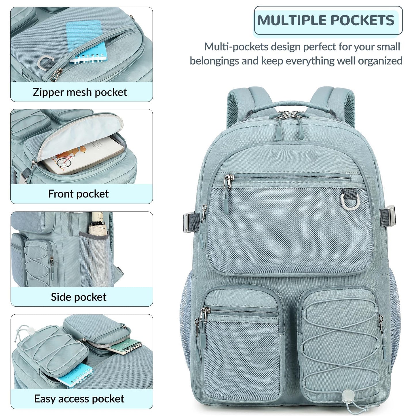 Lohol Multi-Pocket Backpack for Travel College, Heavy Duty Big Bookbag with 15.6 inch Laptop Compartment (Purple Galaxy
