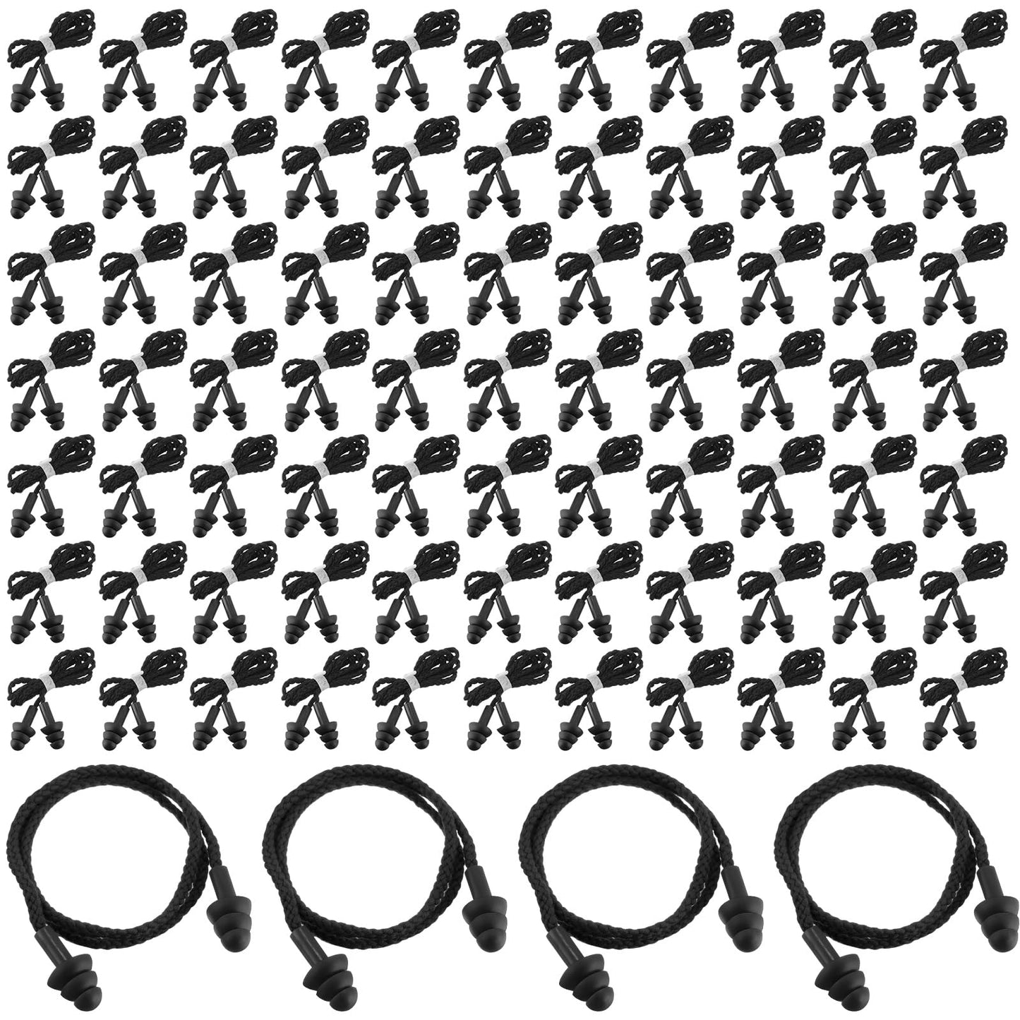Xuhal 200 Pair Corded Ear Plugs Silicone Reusable Earplugs Sound Blocking Individually Wrapped Ear plugs Protection Hearing EarPlugs for Sleeping, Music, Shooting, Construction Work, Sports (Black)