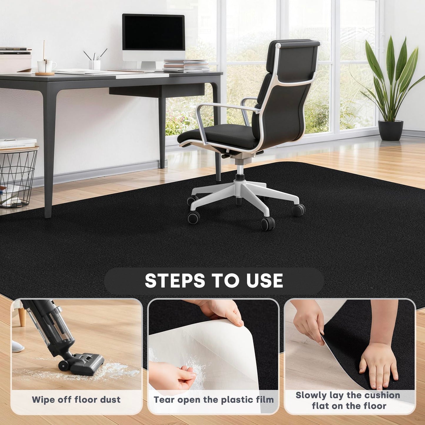SHIEN Office & Gaming Chair Mat 140 X 160cm - PVC Carpet Floor Mat Non Slip, Desk Chair Floor Protector Rug Pad, Indoor Computer Chair Mat for Hardwood Floors & Home Office Use (Black, 140 * 160cm)