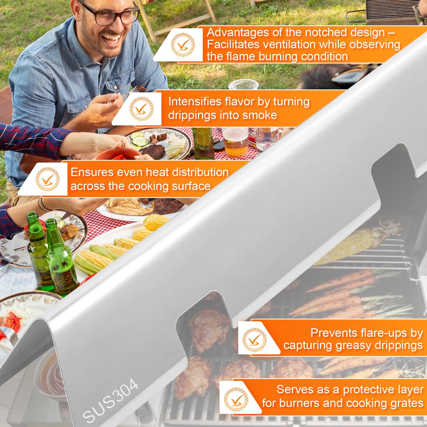 7635 15.3'' Flavorizer Bars for Weber Spirit II E210 S210 E220 S220, Weber Spirit 200 Series, Spirit E/S 200 & 210 Gas Grills (with Front-Mounted Control Panels), Stainless Steel,16GA