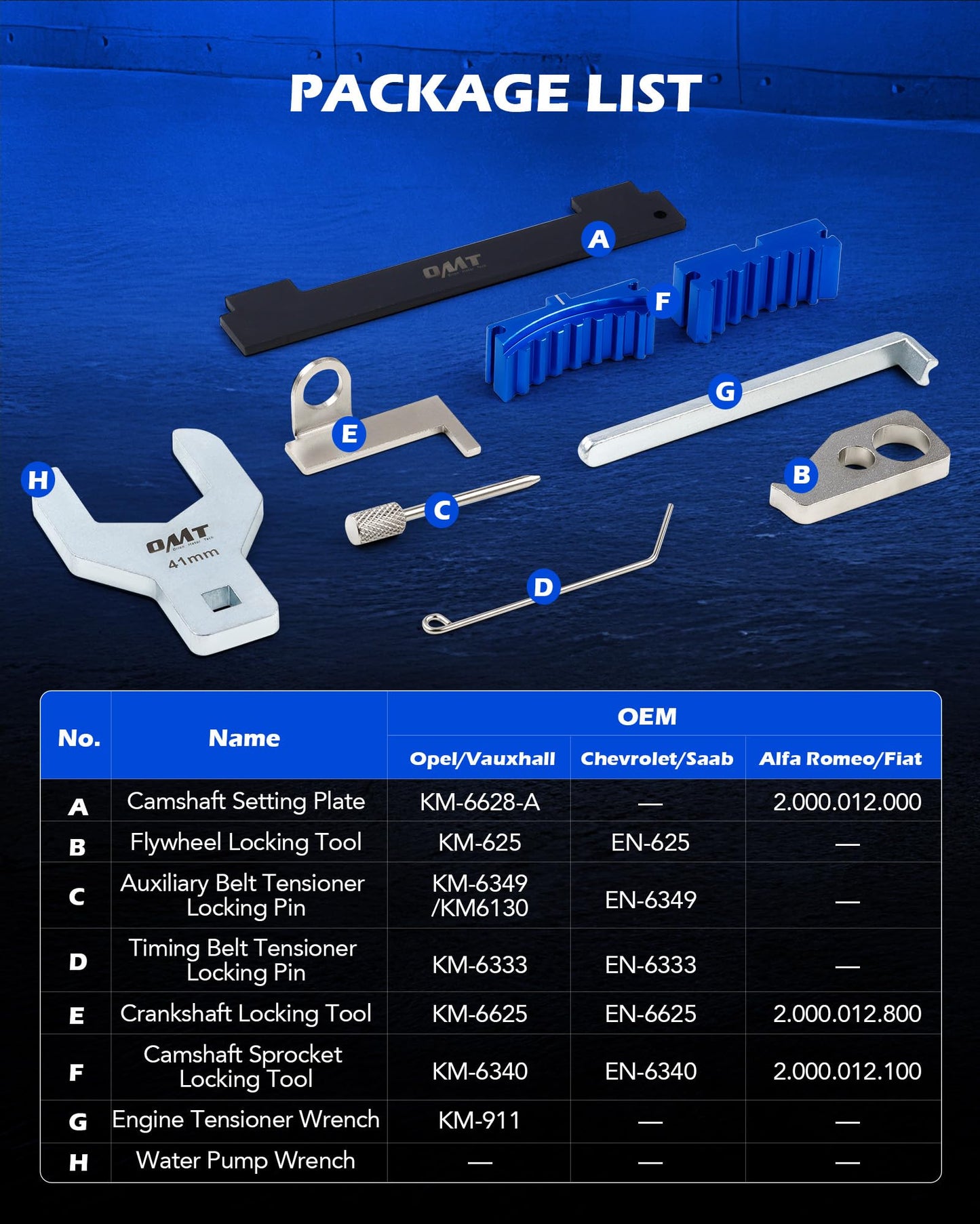 Orion Motor Tech Engine Camshaft Tensioning Locking Alignment Timing Belt Tool Kit with Water Pump Wrench, Compatible with Aveo Chevy Cruze Fiat Alfa Romeo 1.4 1.6 1.8 L Engines, 9 PCS