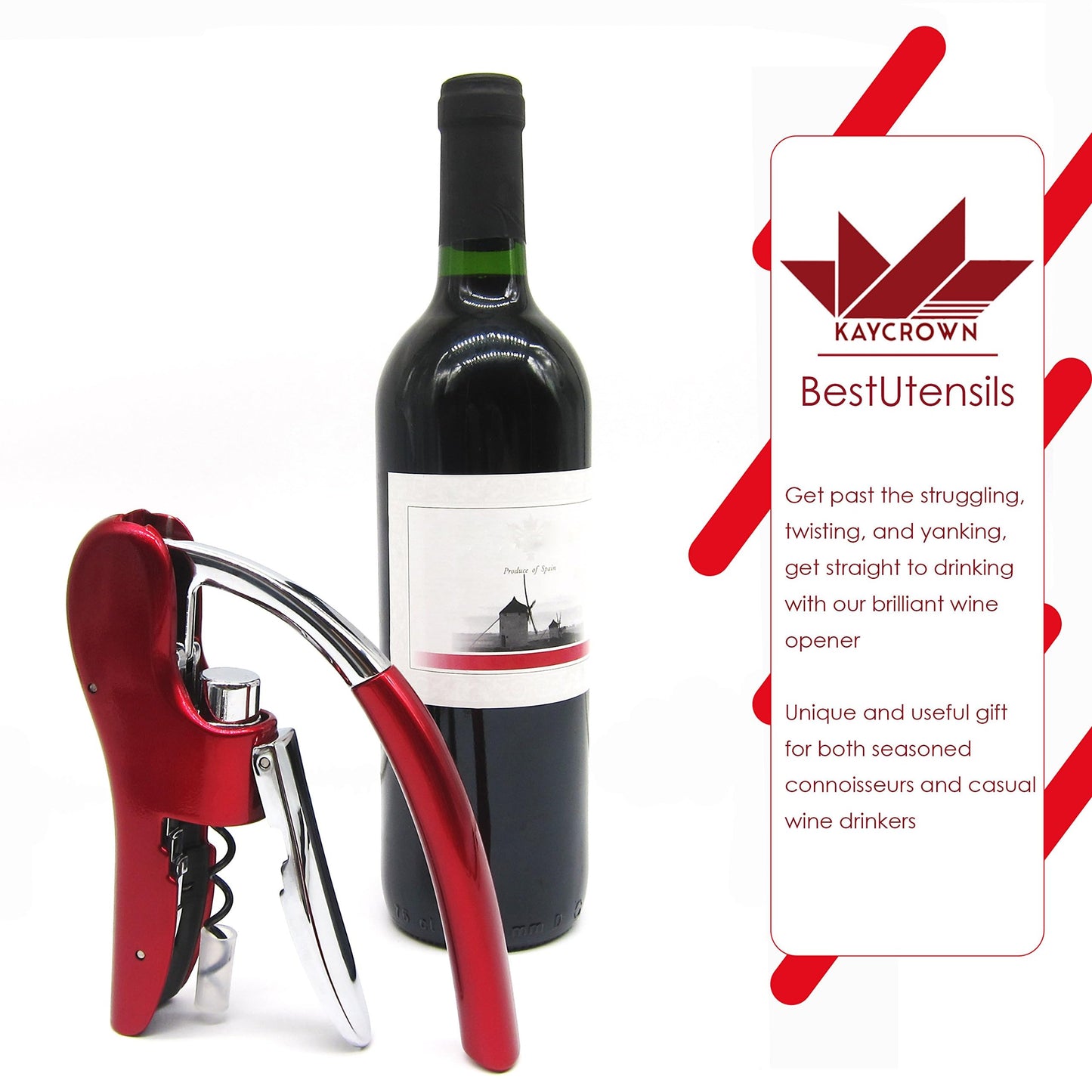 Best Utensils Professional Zinc Alloy Power Wine Opener Corkscrew Built-in Foil Cutter Premium Vertical Lever Corkscrew Waiter Wine Opener Kit Bottle Opener, Red