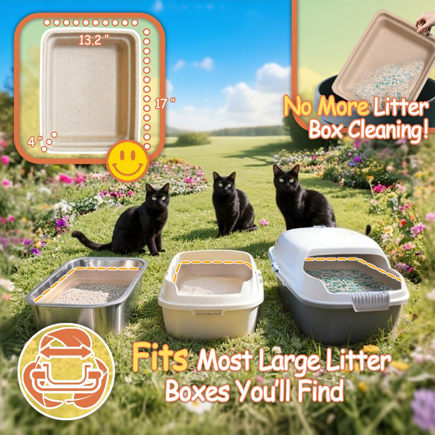 Disposable Litter Boxes for Cats Large: Recyclable 6-Pack Multi-Layer Leak-Proof Tray for Travel/Indoor Fits Most Jumbo Box as Liner