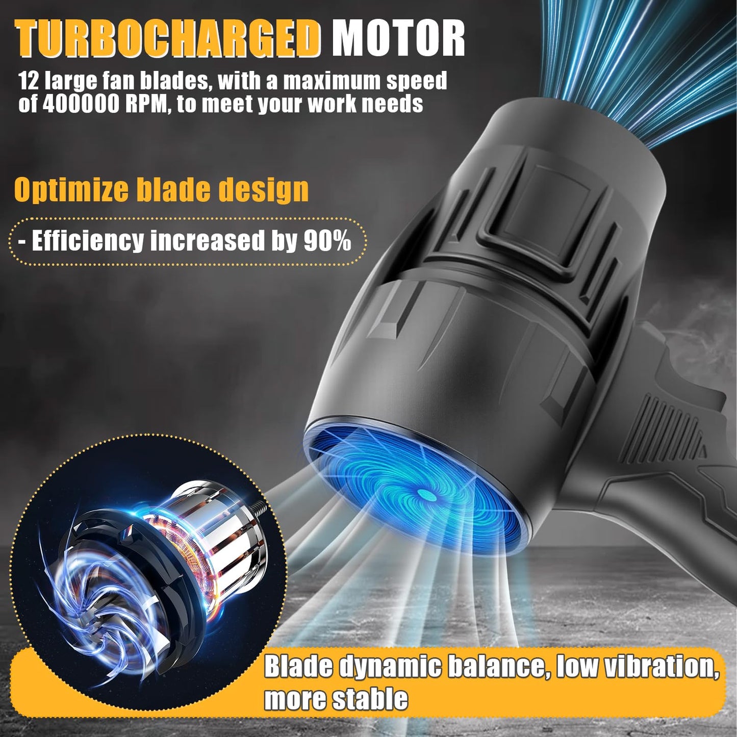 BBTEQEKN Cordless Leaf Blower, 400000 RPM Handheld Leaf Blower with 2 x 3.0 Ah Battery, Adjustable Speed, 21V Cordless Leaf Blowers, for Lawn, Patio, Camping