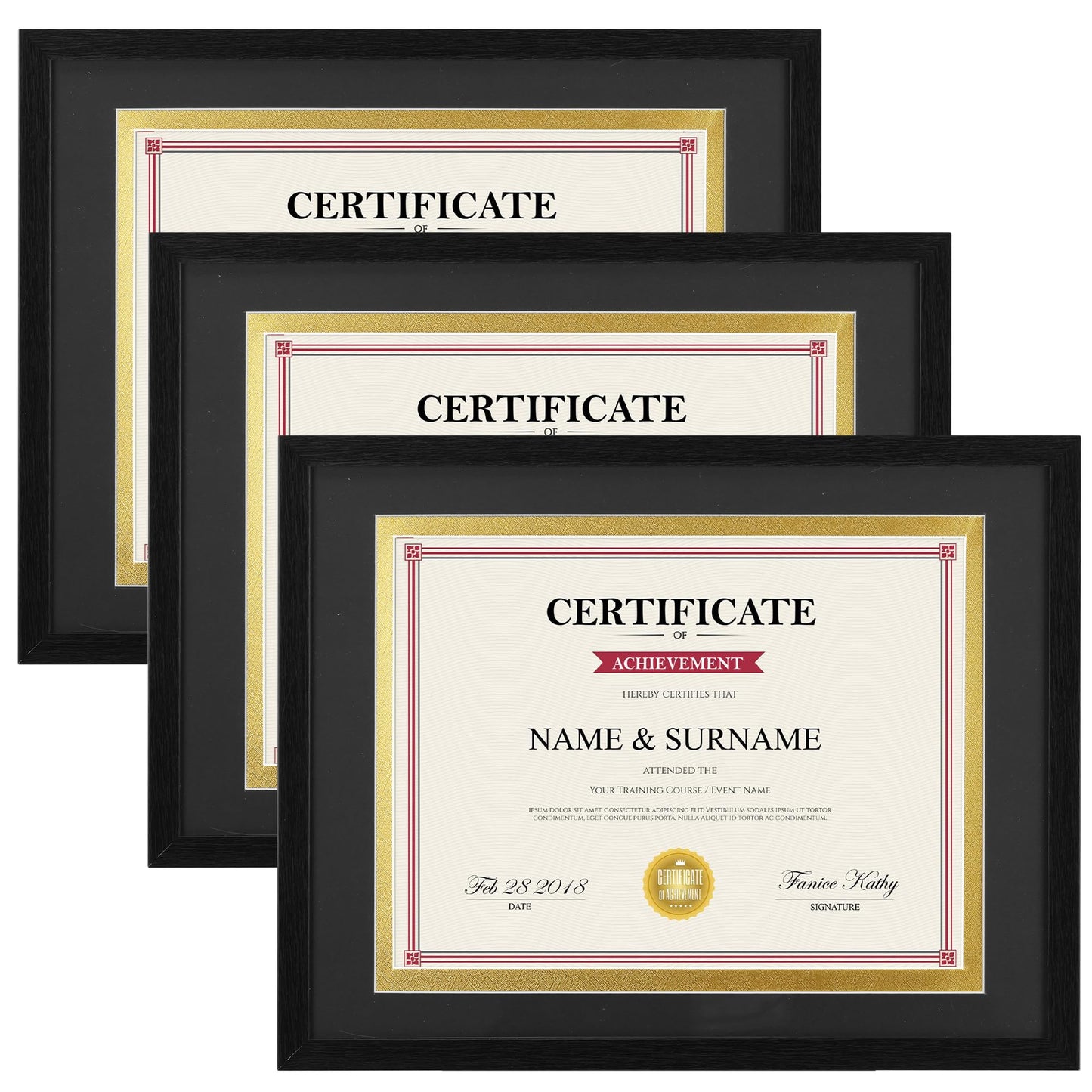 Giftgarden 8.5 x 11 Diploma Frame 3 Pack, 11x14 Frame Matted to 8.5 by 11 Certificate Document Award Degree with Mat, Wall and Tabletop Display