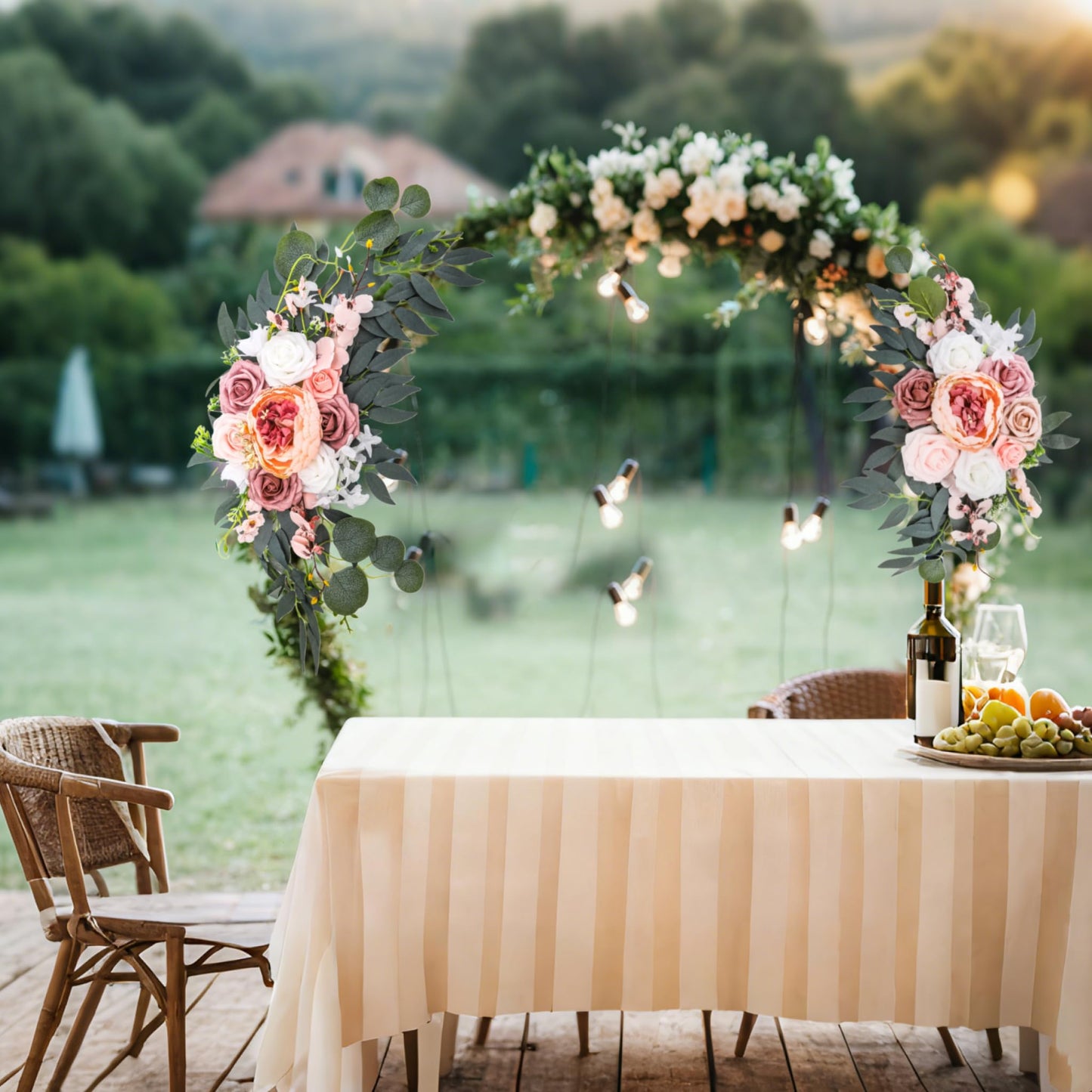 Noamus 2 Pack Wedding Arch Flowers, Artificial Corner Floral Swag, Wedding Arrangements Decor for DIY Ceremony Reception, Sweetheart Table Chair Backdrop, Welcome Sign Banquet Party(Pink-White)