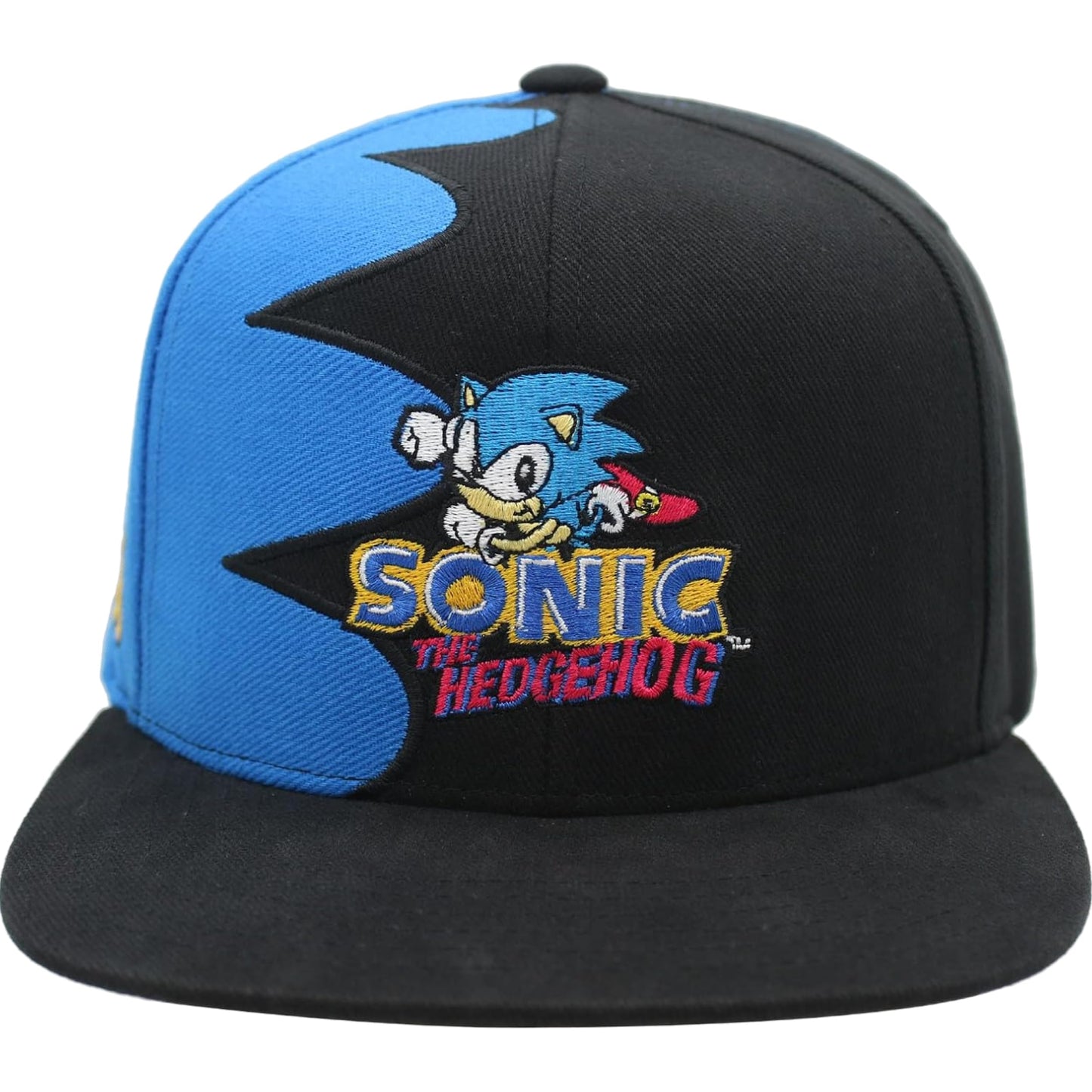 Concept One Sonic The Hedgehog Snapback Cap, Adjustable Snapback with Flat Brim, Black, Black, One Size