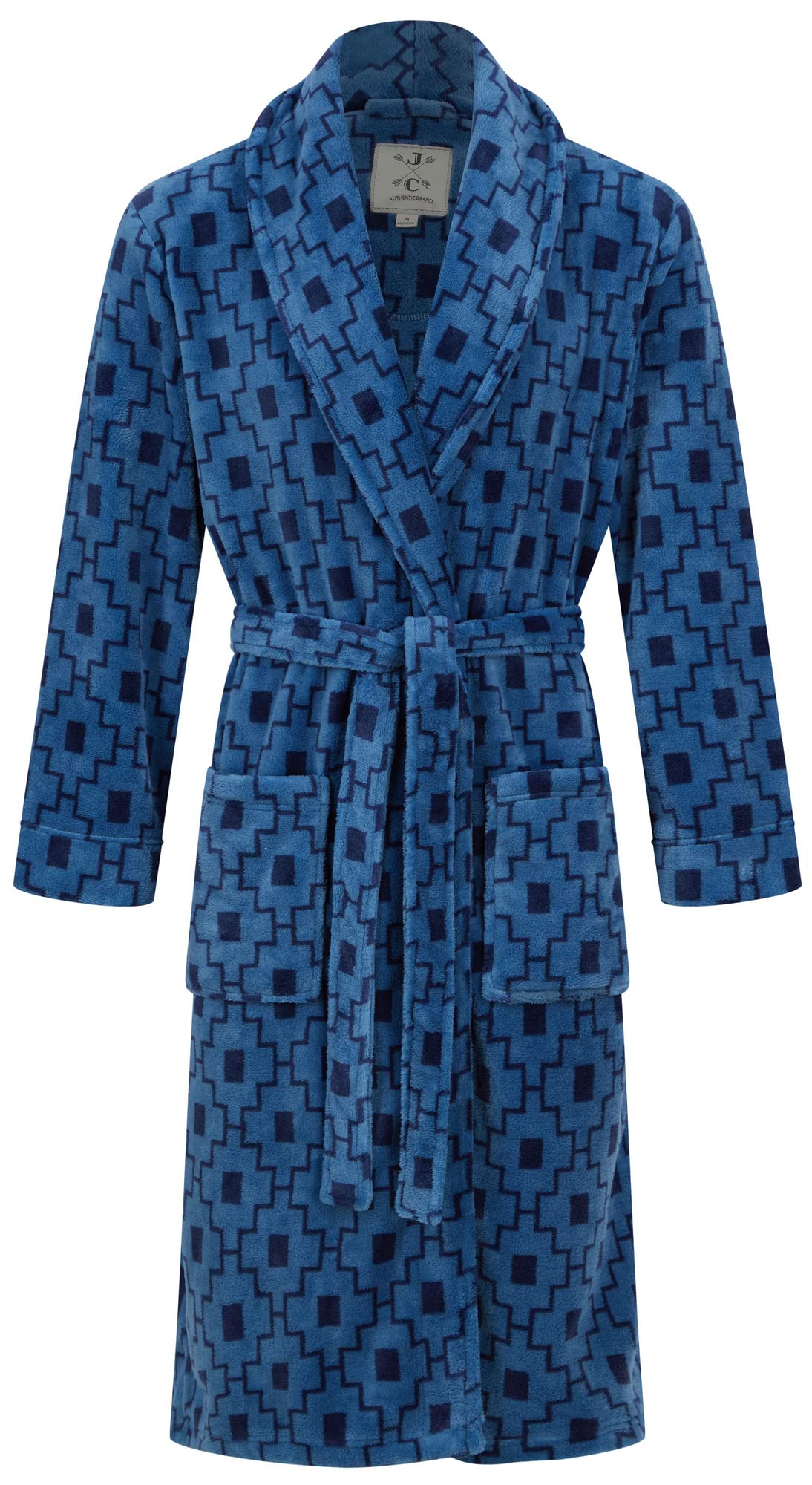 John Christian Men's Fleece Robe, Blue Geometric Pattern, Blue Geometric, X-Large
