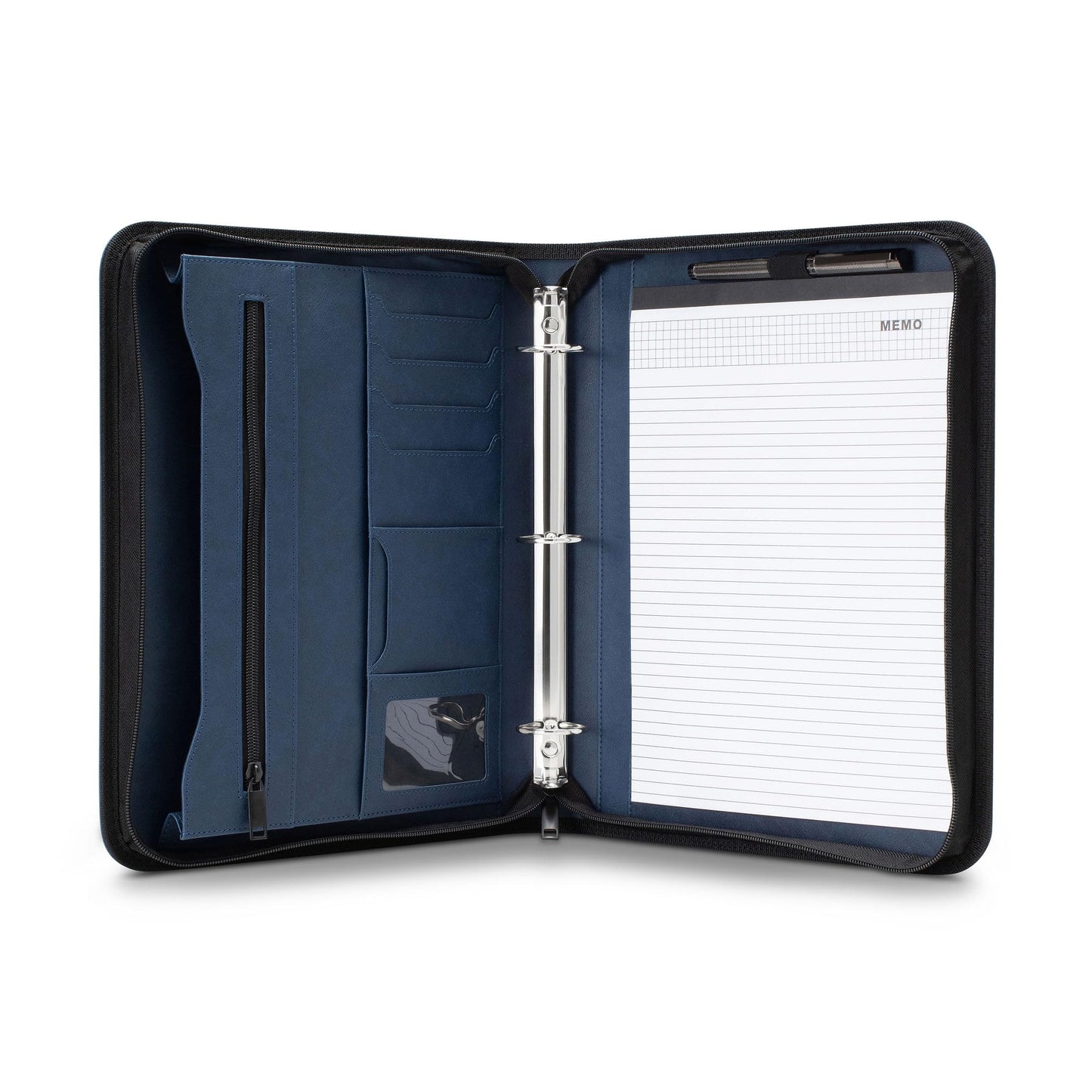 Forevermore Portfolios Portfolio Organizer - 3 Ring Binder with Notepad - 1.5 Inch Rings - Zippered Storage Pockets for Papers, Travel Documents, Presentation Folder, Cards, Passport, Tickets - Blue