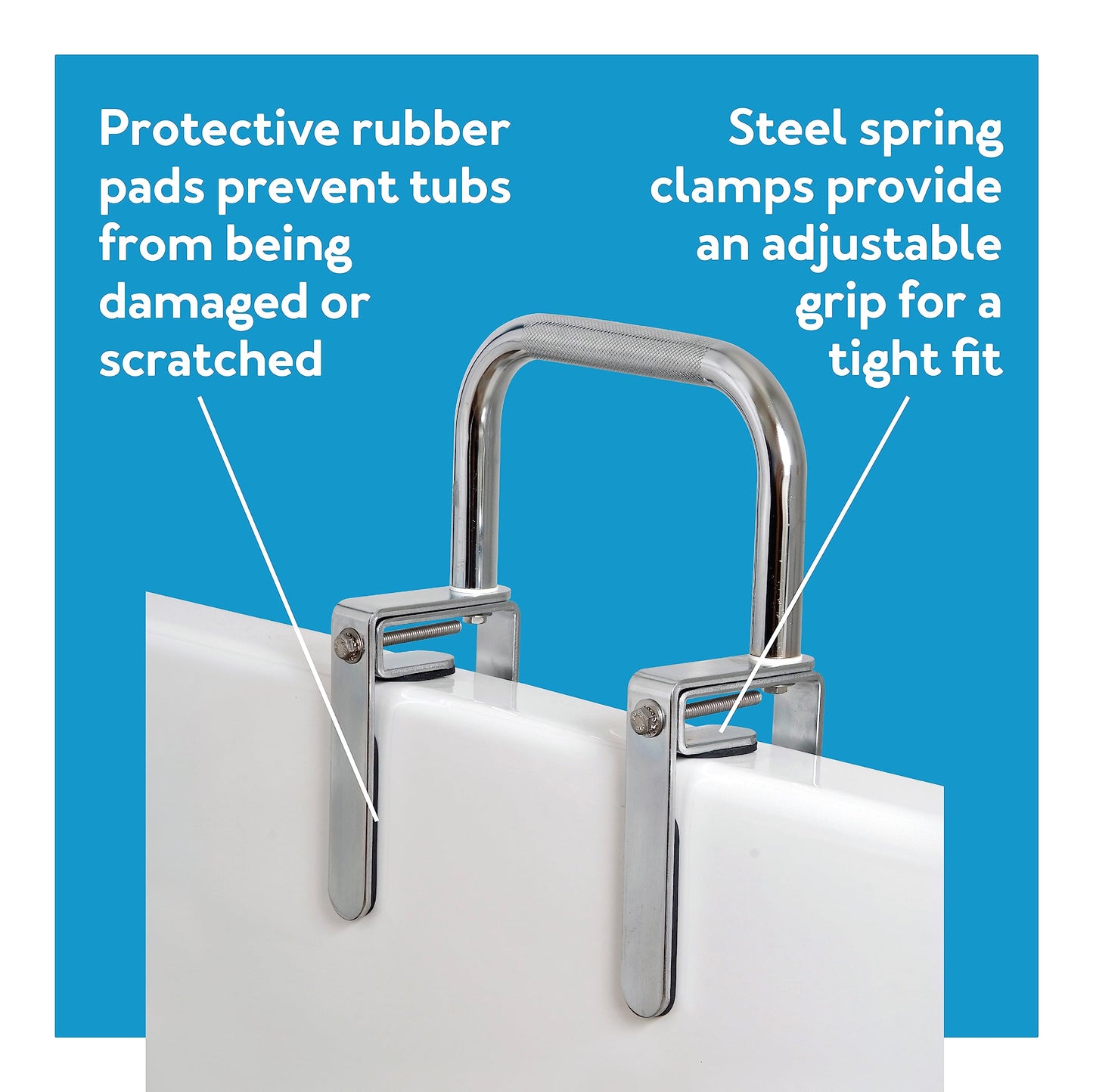 Carex Bathtub Rail with Chrome Finish - Bathtub Grab Bar Safety Bar For Seniors and Handicap - For Assistance Getting In and Out of Tub, Easy to Install on Most Tubs