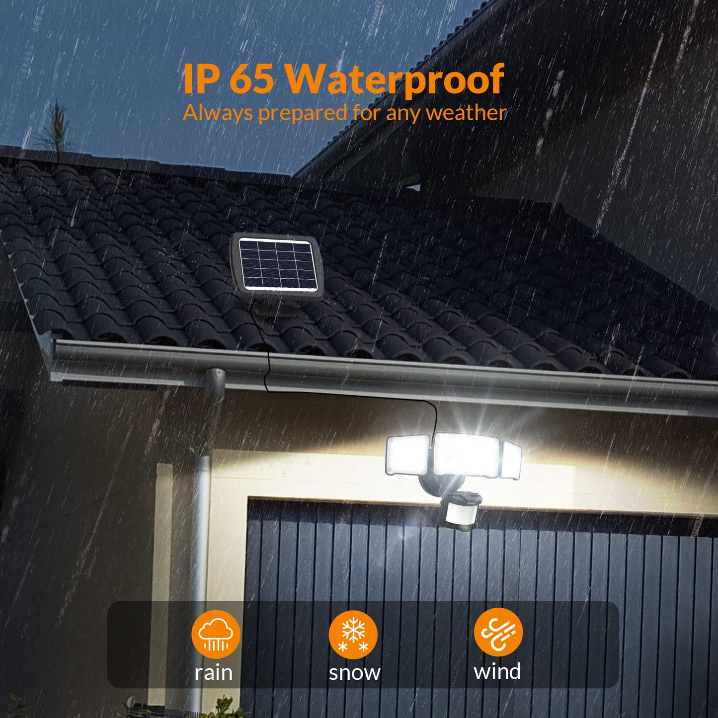LEPOWER LED Solar Motion Outdoor Security Light, 1600LM Solar Motion Sensor Lights, 5500K White Light IP65 Waterproof Outdoor Flood Solar Light with 3 Adjustable Head for Yard, Garage（Black）