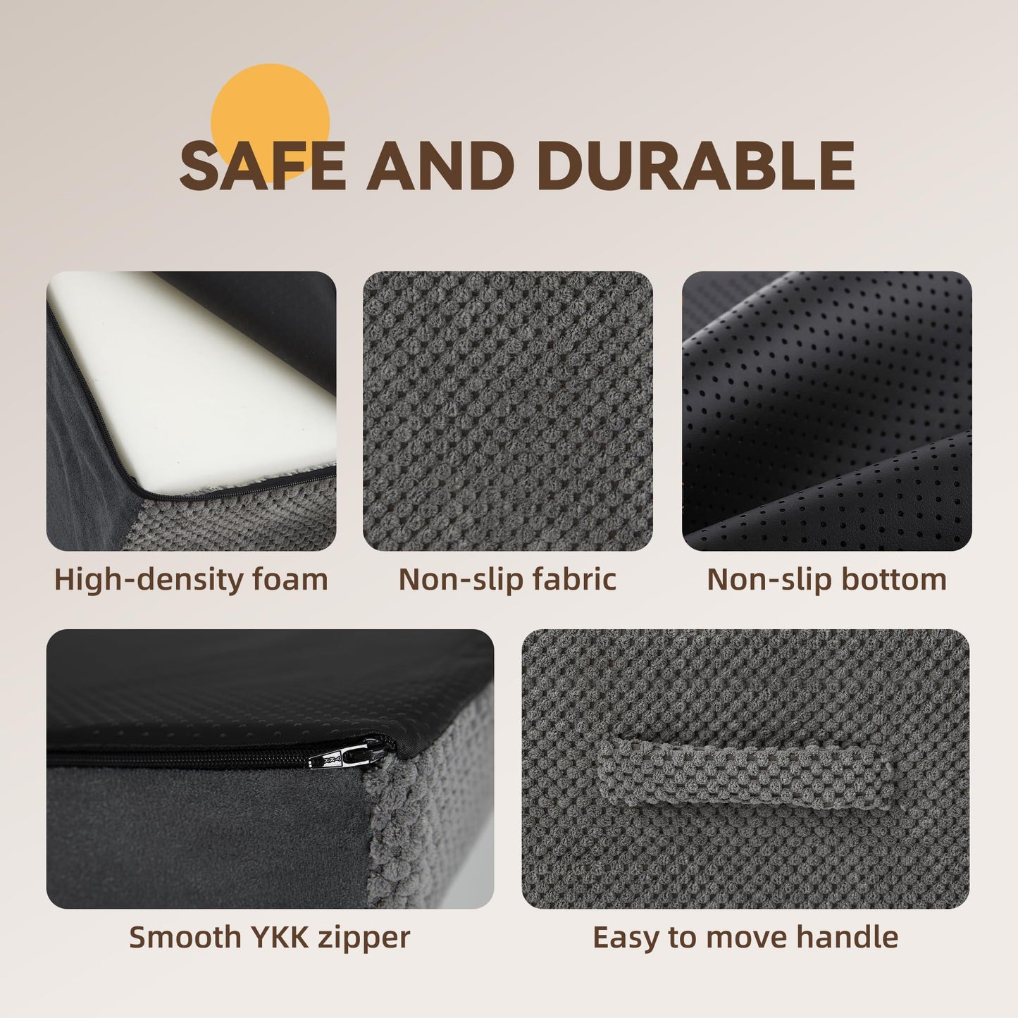 Miorun Dog Stairs Ramp for Bed and Couch Up to 17", Slope 3-Step Foam Steps for Pets to get on Sofa, Puppy Ladder with Washable Cover and Balanced Non-Slip Base, Ideal for Older Cats