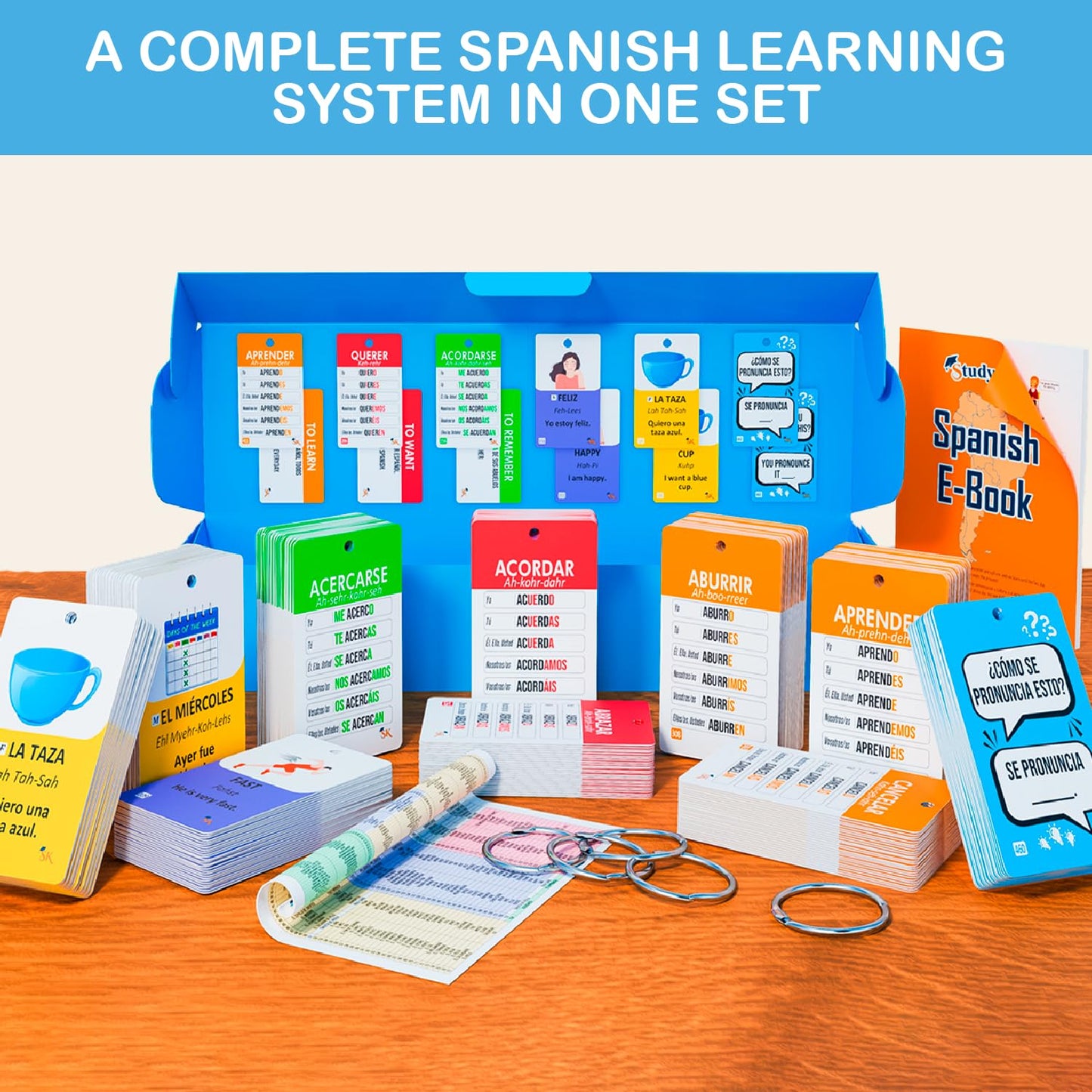 500+ English-Spanish Flash Cards for Adults and Kids 15+, Verb Conjugation, Nouns, Adjectives, and Phrases to Learn Spanish for Adult Beginners