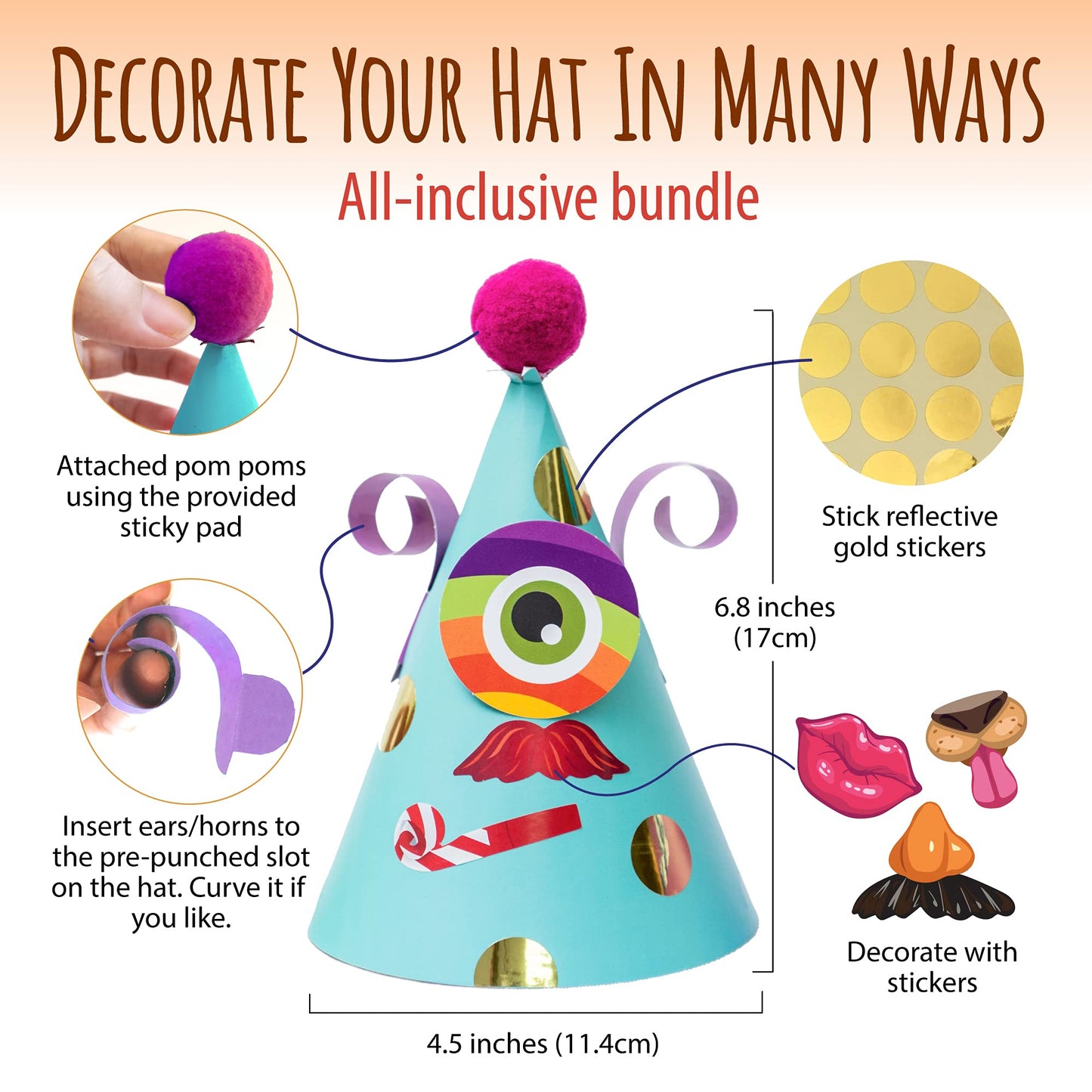 24 Pcs Party Hats Birthday Activity Kit with Stickers. Kids Fun Arts & Crafts, Party Favor, Game Supplies, Christmas Decors