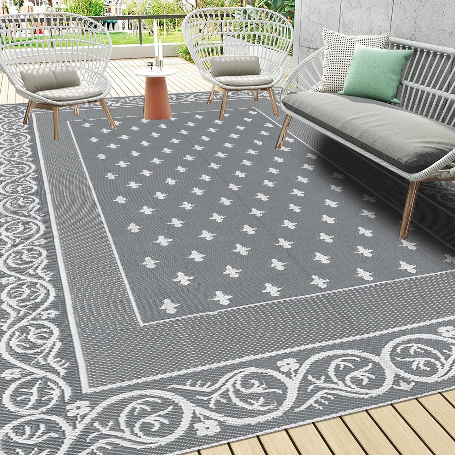Pauwer Waterproof Outdoor Rug 6'x9', Reversible Outdoor Plastic Straw Rug, Outdoor Patio Rug for Camping, Outside RV Mat, Indoor Outdoor Rugs Carpet for RV, Picnic, Backyard, Deck, Balcony, Porch