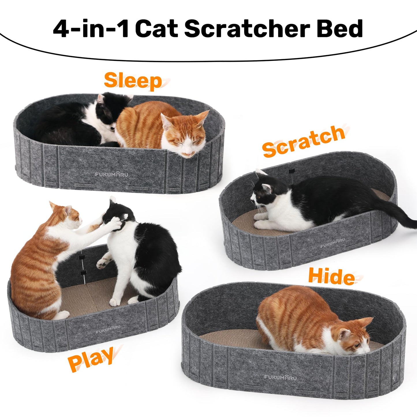 FUKUMARU Cat Scratcher, 24 Inch Sofa Shape Cat Scratcher Couch Bed, Reversible Detachable Cats Scratching Board, Round Cats Scratch Pads Refill Indoor, Dark Grey
