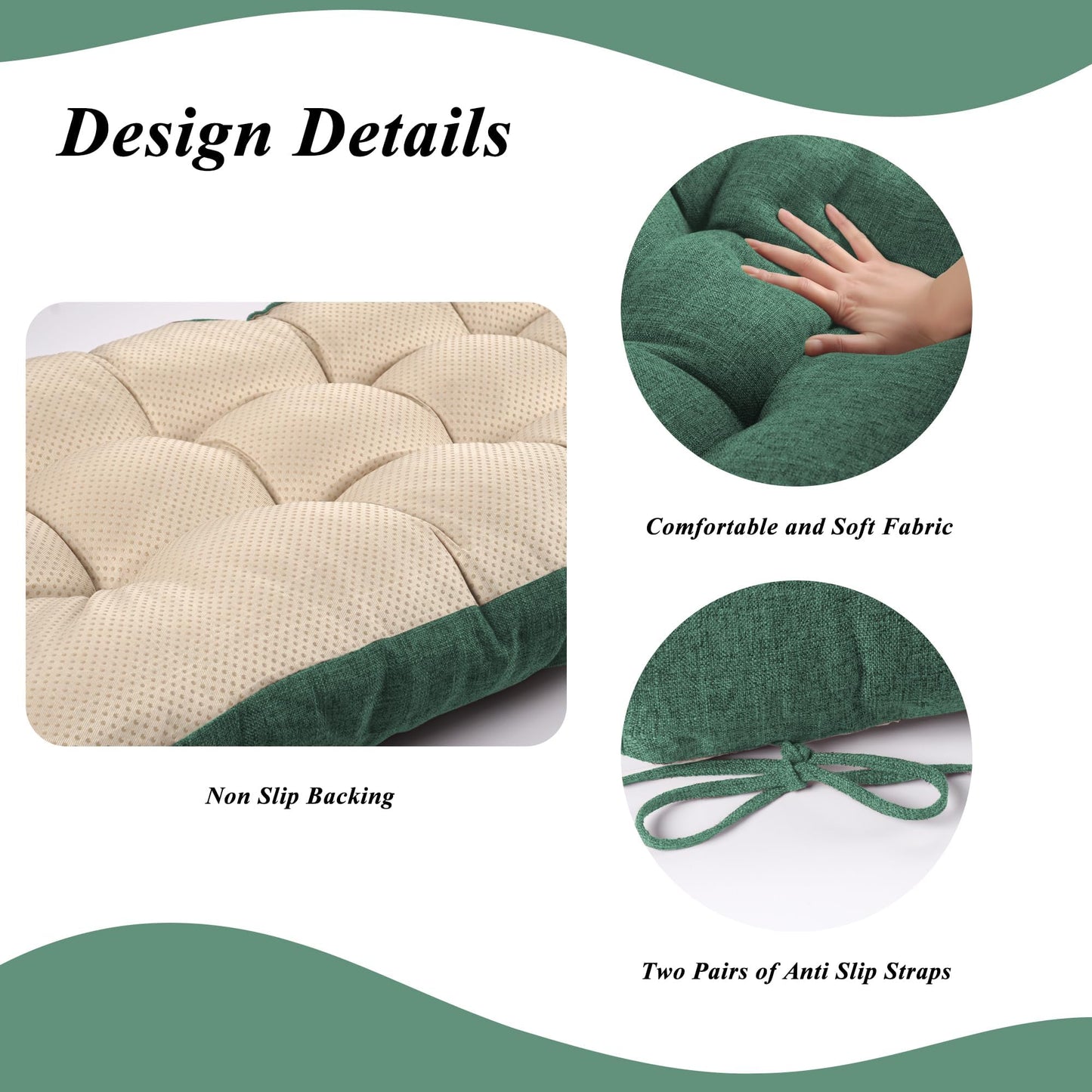 FlyGulls Bench Cushion for Indoor Furniture Rectangle Bench Seat Cushion for Bay Window Entryway Bench Thick Textured Chair Cushion with Non-Slip Backing 1 Pack 48 x 19 inch (1, Green)