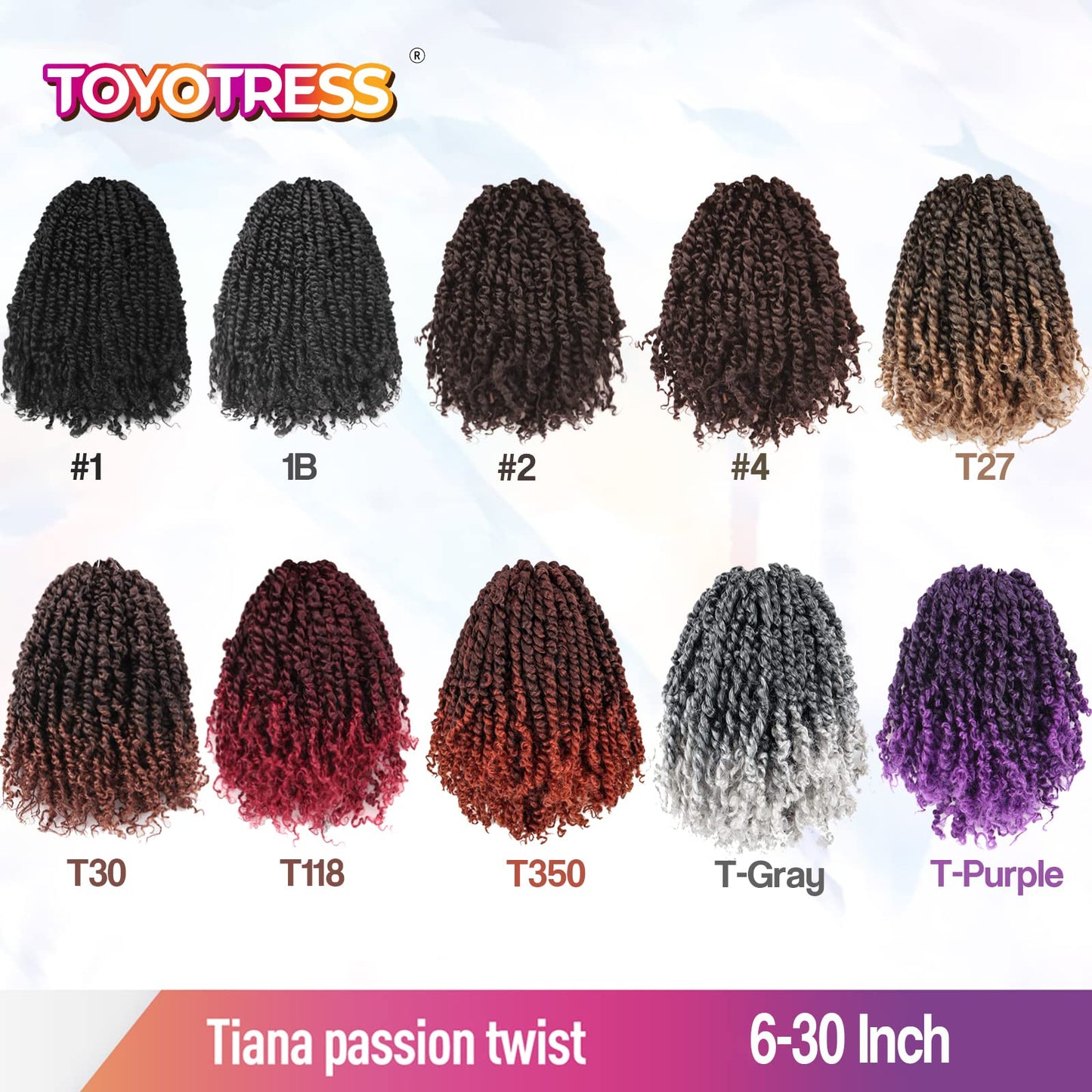 ToyoTress Tiana Passion Twist Hair - 10 Inch 8 Packs Ombre Brown Pre-Looped Pre-Twisted Passion Twists Crochet Braids Made Of Bohemian Hair Synthetic Braiding Hair Extension (10 Inch, T30-8P)