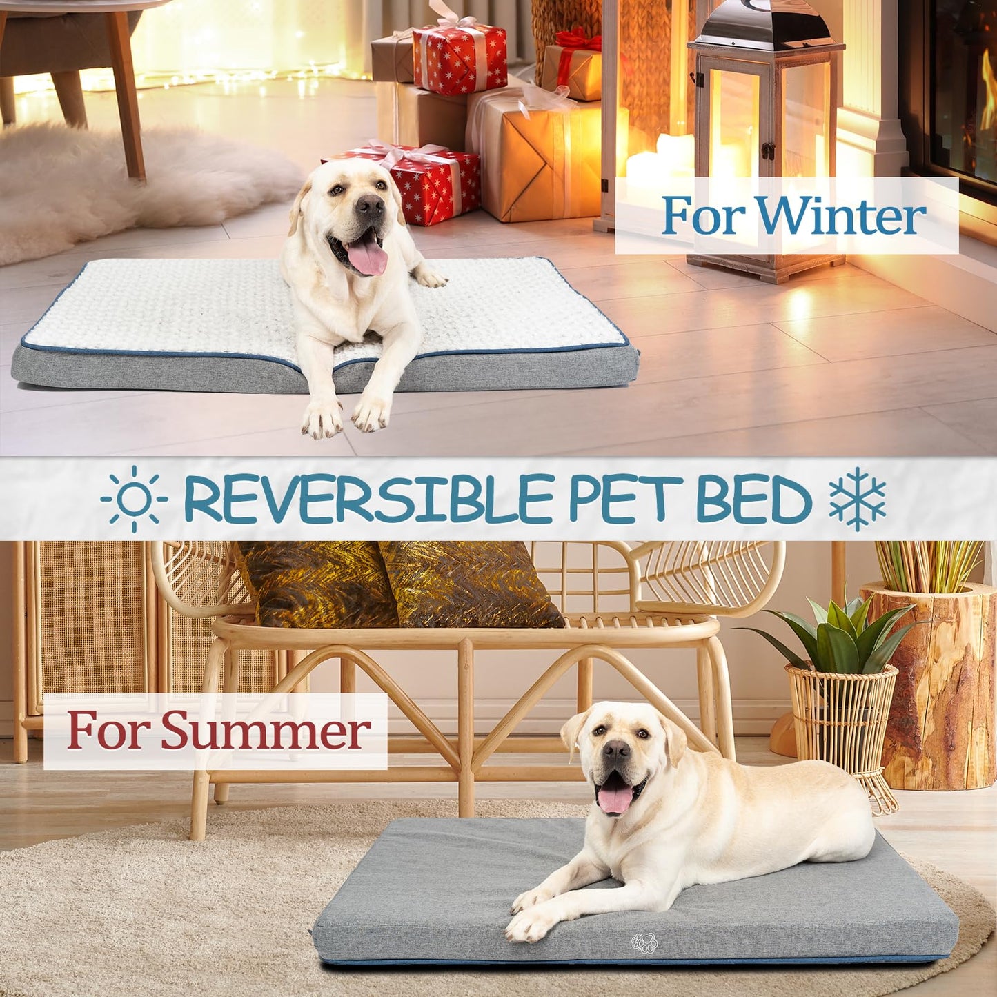 EMPSIGN Waterproof Dog Bed for Crate Pad Reversible Cool and Warm, Pet Beds with Washable and Removable Cover, Sleeping Mats for Large Medium Small Dogs