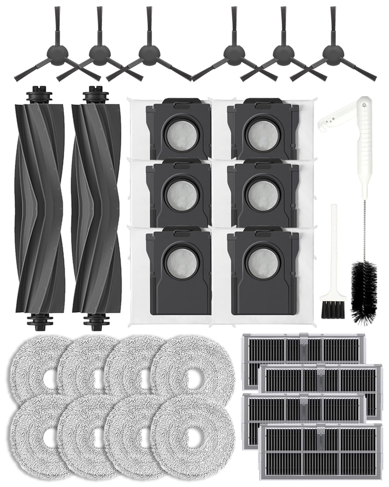 Replacement Parts for Dreame L40s Ultra CE/CE,X30/L10s Pro Ultra Heat/l10s ultra gen 2/Mova E30,Accessories: 2*Main Brush,6*Dust Bags,8*Mop,4 HEPA Filter-Yivy 28 Pcs