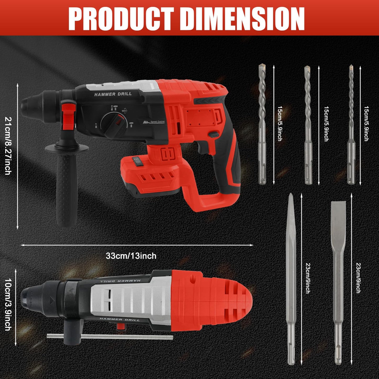 Cordless Rotary Hammer Drill Compatible with Milwaukee 18V Battery, Brushless SDS Plus 2.6 Joules Hammer Drill with 4 Modes and 5 Drills, 360°Auxiliary Handle (Battery not Included)