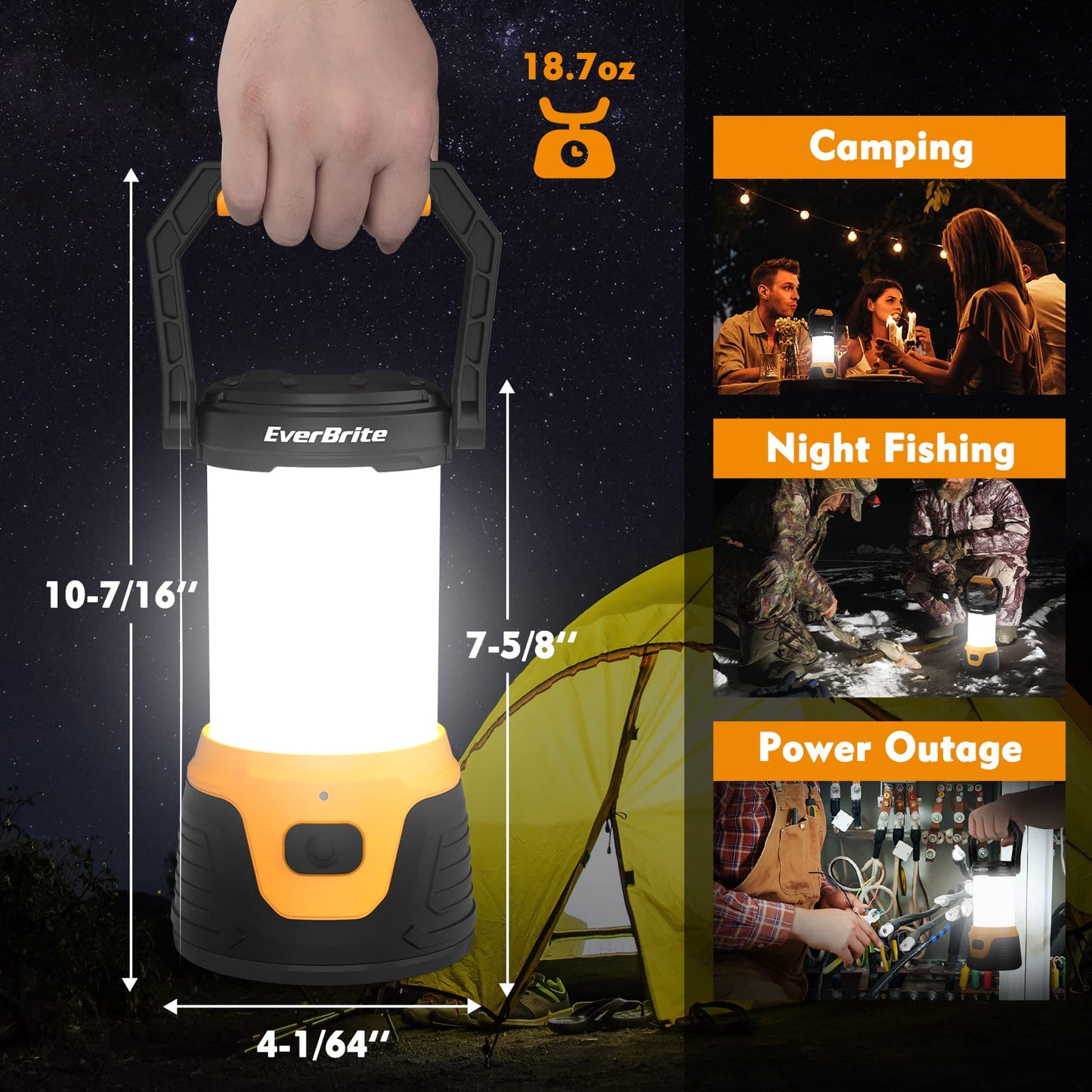EverBrite Camping Lantern Rechargeable, 1000LM Camping Light, 5 Lighting Modes LED Lantern, 4400mAh Power Bank Perfect for Hurricane, Emergency, Power Outage, Home and More, USB C Cable Included