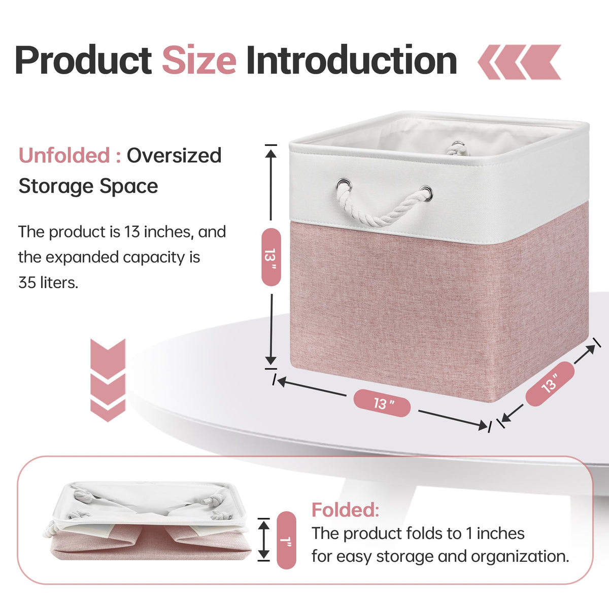 ECDYQXVU 13x13 Inch Cube Storage Bins with Reinforced Bottom Cardboard, 6 Pack Large Foldable Fabric Storage Cubes with Handles for Shelf, Closet, Laundry Organization (White&Pink)