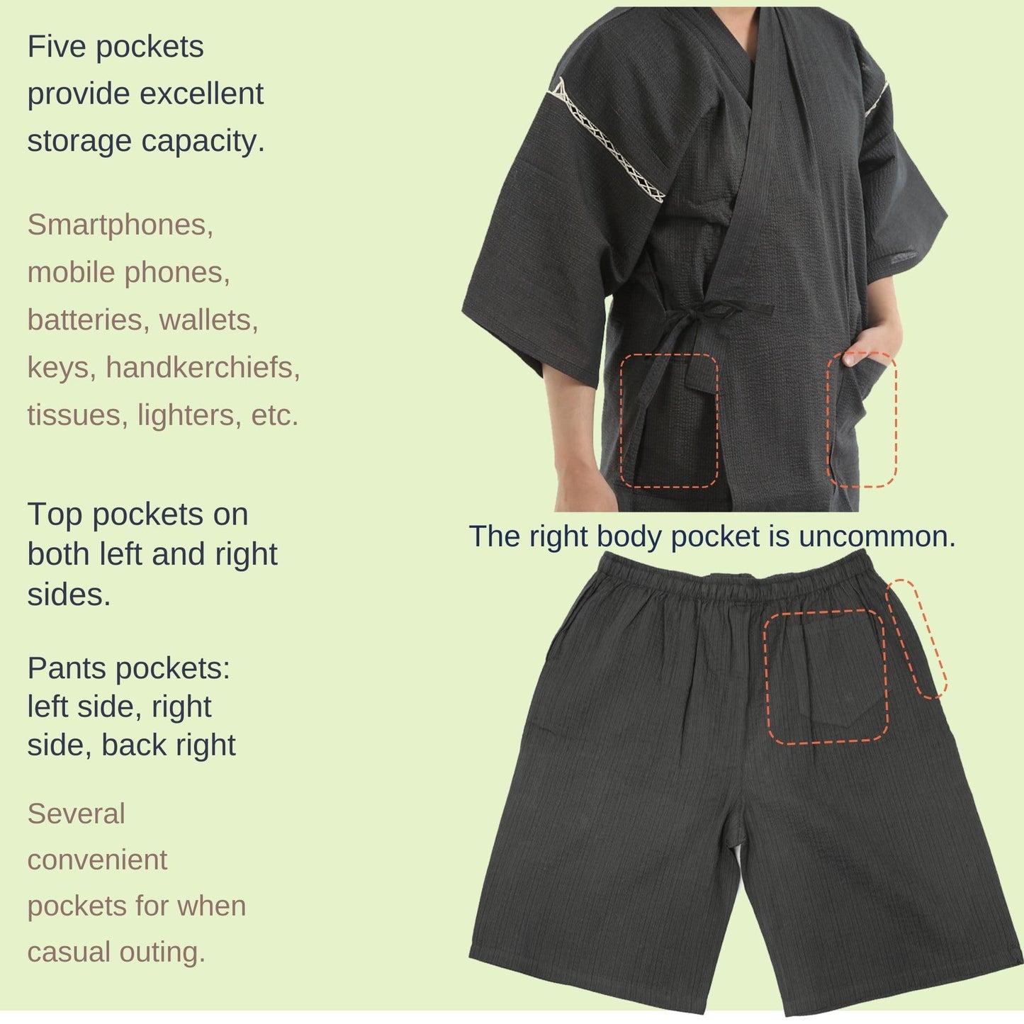 Edoten Men's Japan Kimono Jimbei SIJIRAORI 100% Cotton., Black, 3X-Large