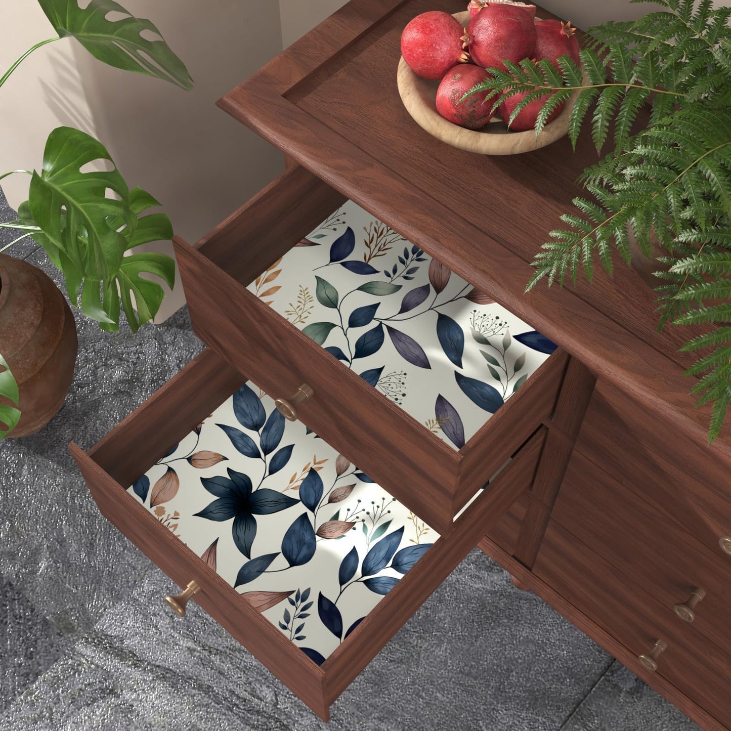 Fvlow Navy Leaf Peel and Stick Wallpaper Grey Blue Contact Paper Easily Peel Off Self-Adhesive Wall Paper for Kitchen Cabinet Drawer 17.4" x 394"