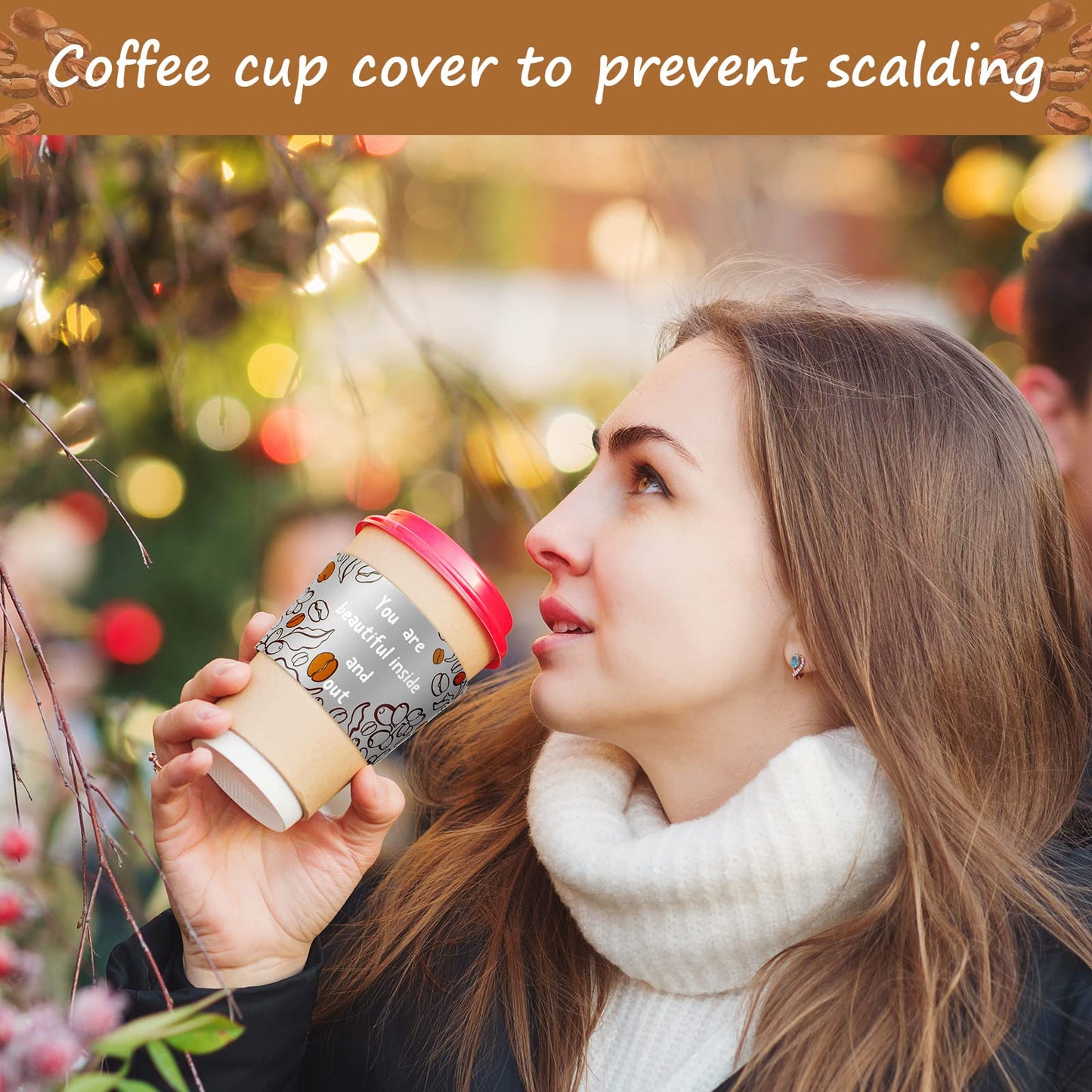 Dingion 500 Pack Coffee Cup Sleeves Corrugated Cardboard Motivational Disposable Sleeve for Inspiring Cold or Hot Beverage Chocolate Coffee Tea, Fits 12oz 16oz Paper Cups