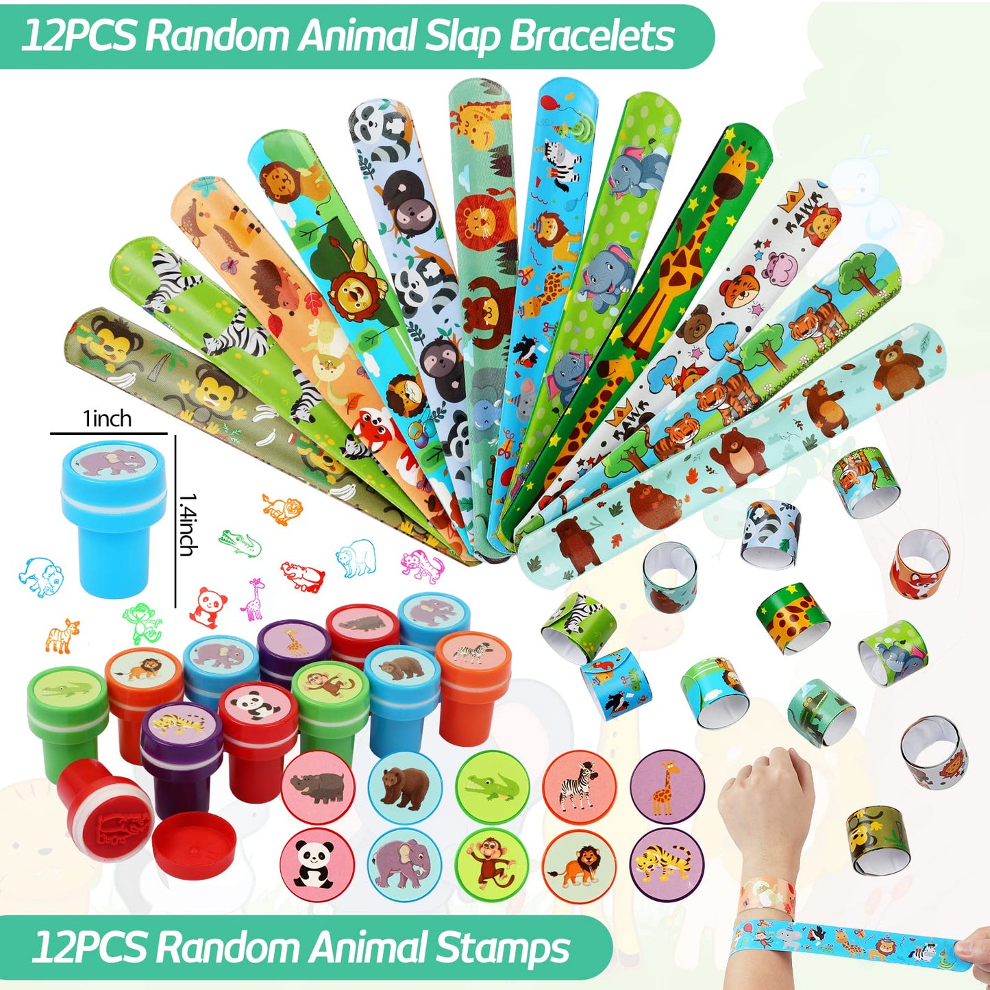 RichSmile 136PCS Jungle Safari Party Favors, Zoo Safari theme Birthday Animal Party Supplies with Treat Bags Slap Bracelets Animal Masks for Kids, Keychains,Stickers as Goodie Bag Fillers