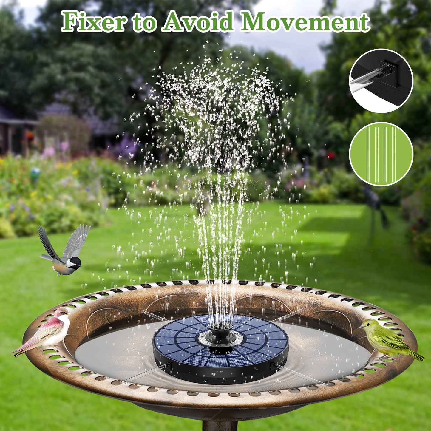AISITIN 5.5W LED Solar Fountain Pump Upgraded Solar Bird Bath Fountain Diameter 8.27inch Solar Water Fountain with 7 Nozzles Solar Powered Fountain Pump for Bird Bath, Garden, Fish Tank, Patio, Pond