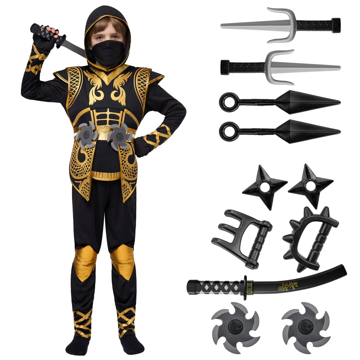Spooktacular Creations Kids Golden Ninja costume for Boys Halloween Dress Up-S