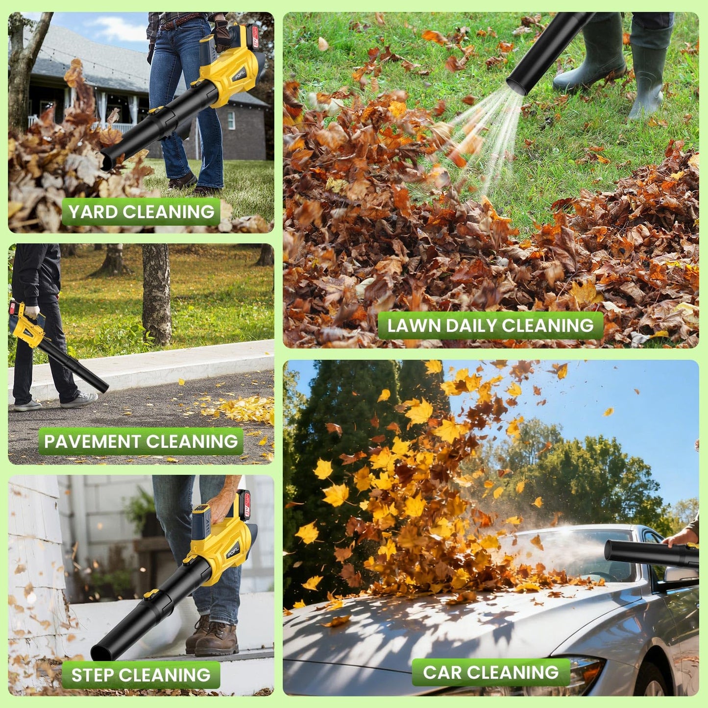 Leaf Blower, 21V Leaf Blower Cordless, 500 CFM/180 MPH, 6 Speed Leaf Blowers with 2 x 4.0AH Batteries and Fast Charger, with Shoulder Strap for Blowing Leaves, Lawn Care, Patio Cleaning and Dust