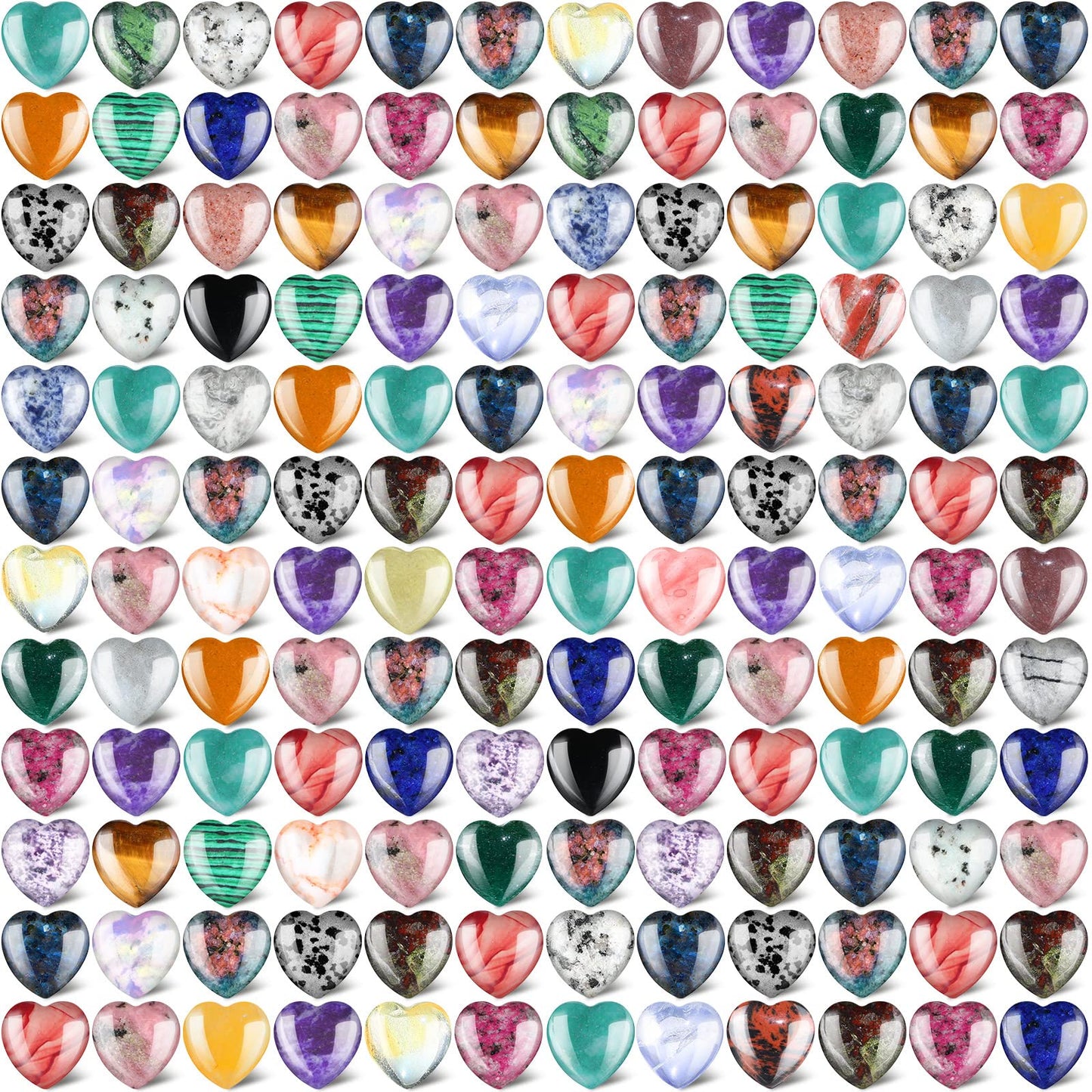 Nuenen 200 Pieces Valentine Heart Shaped Crystal Bulk 0. 8 Inch Worry Stones Valentine Mother's Day Gift Crystals Love Gemstones Heart Pocket Palm Romantic for Women Men Balancing Meditation