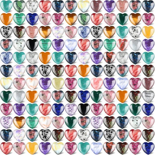 Nuenen 200 Pieces Valentine Heart Shaped Crystal Bulk 0. 8 Inch Worry Stones Valentine Mother's Day Gift Crystals Love Gemstones Heart Pocket Palm Romantic for Women Men Balancing Meditation