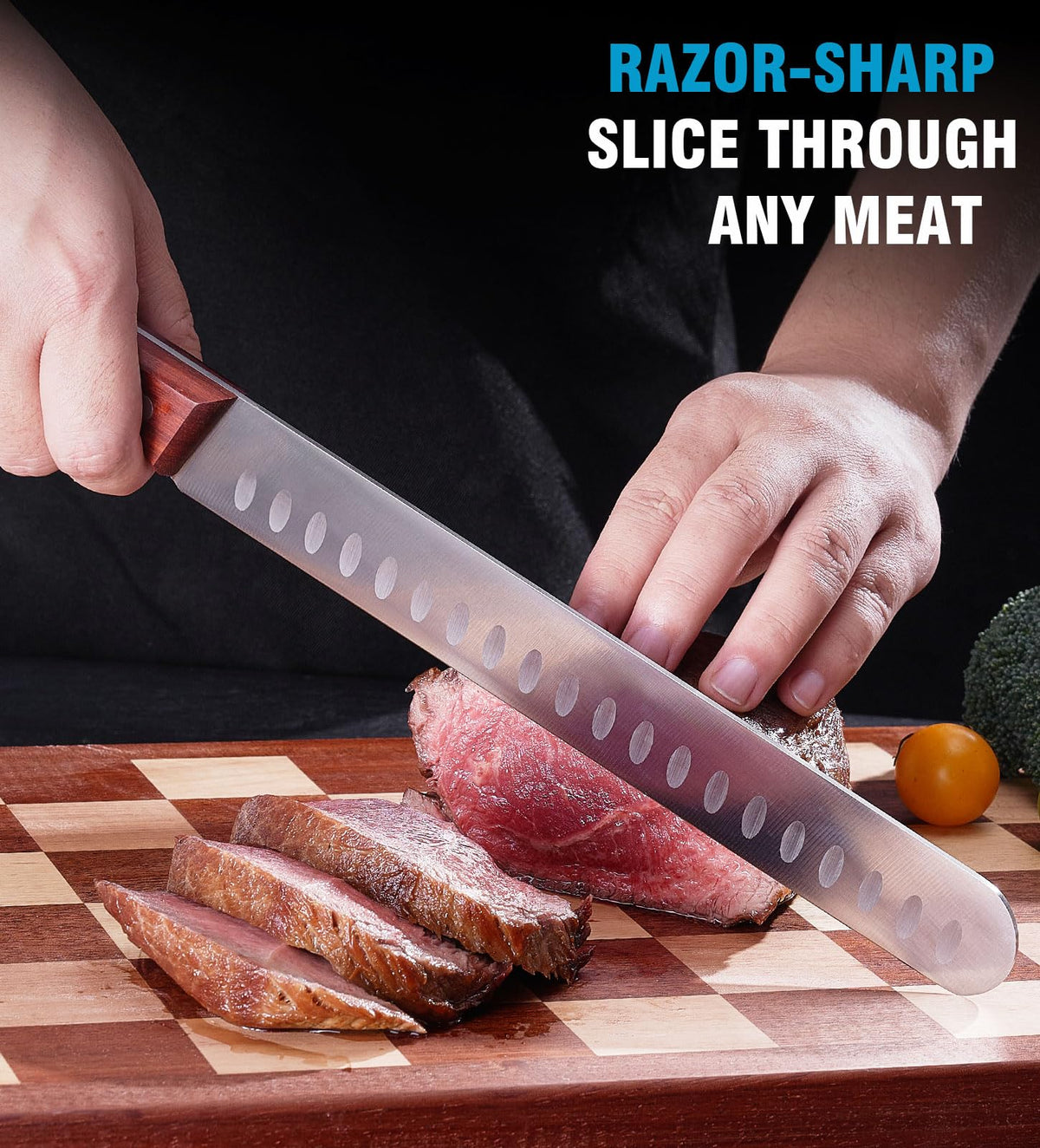 Naitesen 3PCS Professional Meat Knives Set, Butcher Knife, Very Sharp Brisket Carving Knife for BBQ Slicing Cutting Full Tang Rosewood Handle High Carbon Steel, Gifts for Men Women