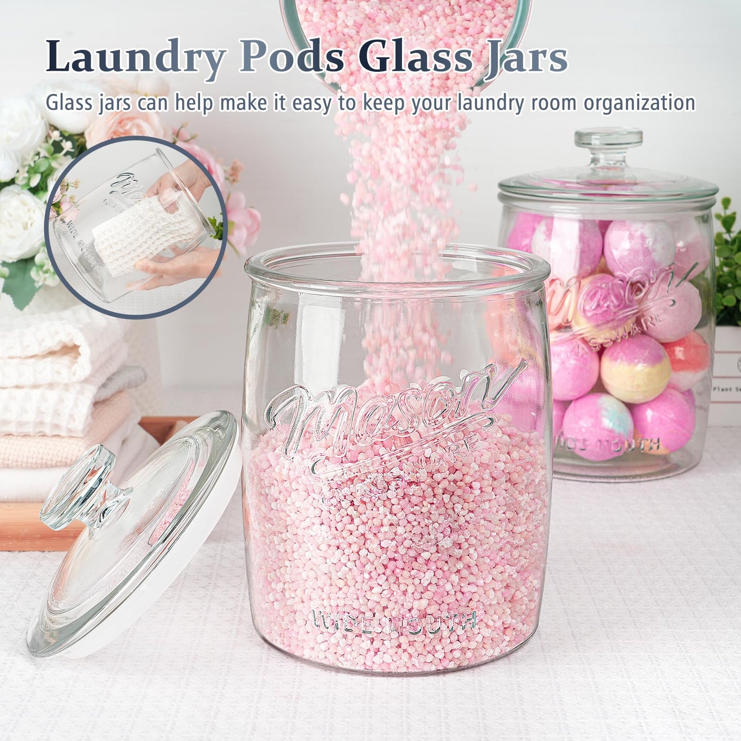 2 Pack Cookie Jars, 1 Gallon Glass Food Storage Containers, Wide Mouth Glass Jar with Airtight lid for Kitchen, Pantry, Apothecary, Flour, Sugar, Sourdough Starter, Dog Treat, Coffee, Dishwasher Safe